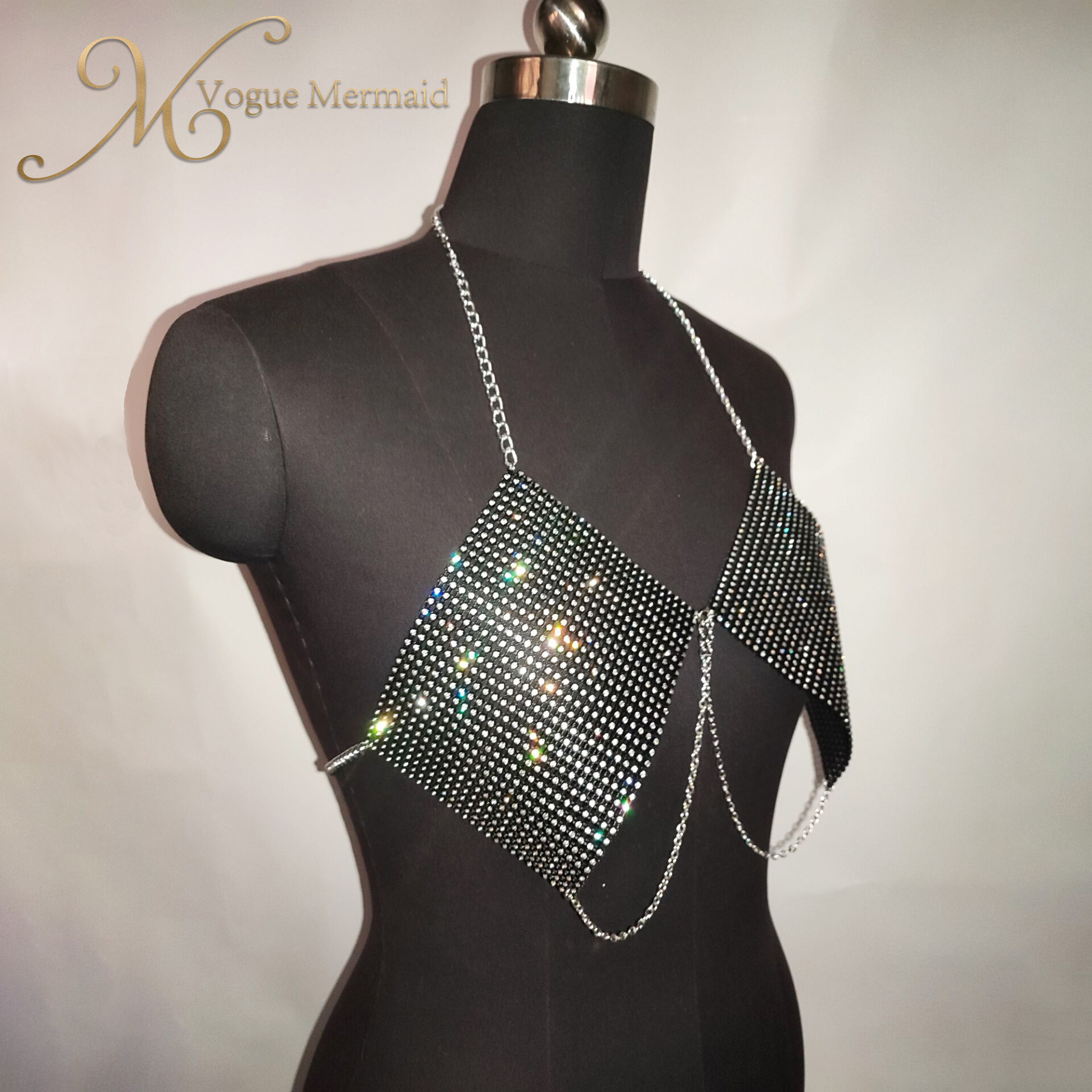 v-neck rhinestone bra top