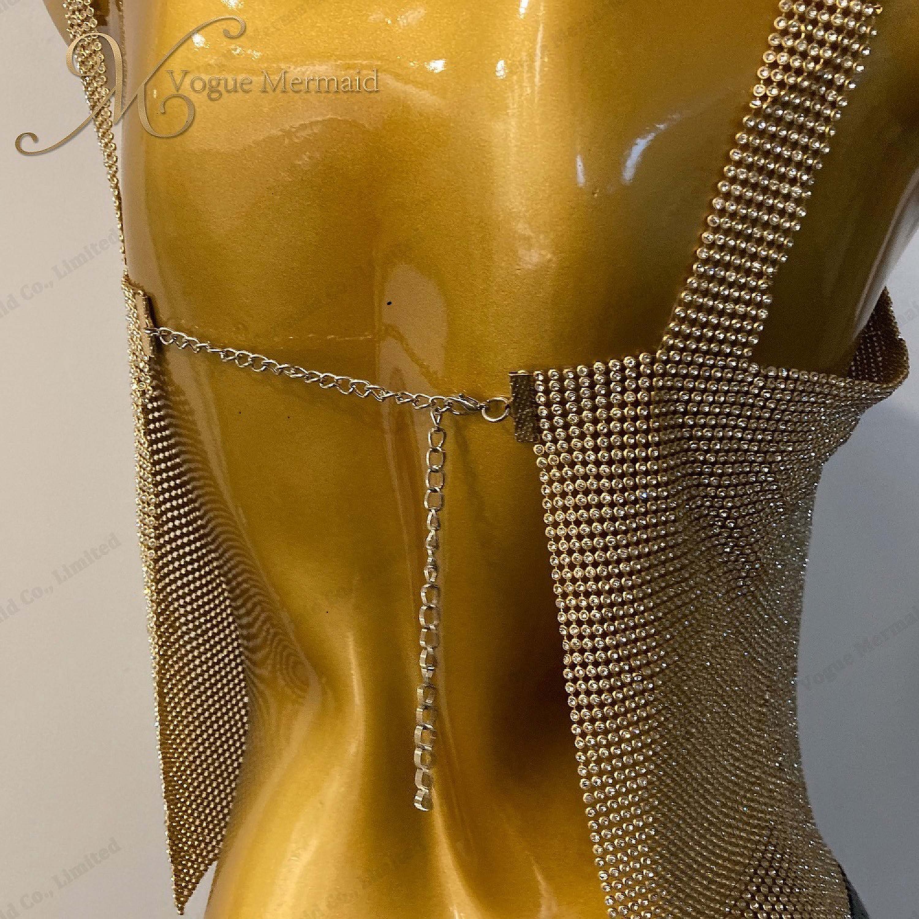 backless gold rhinestone top