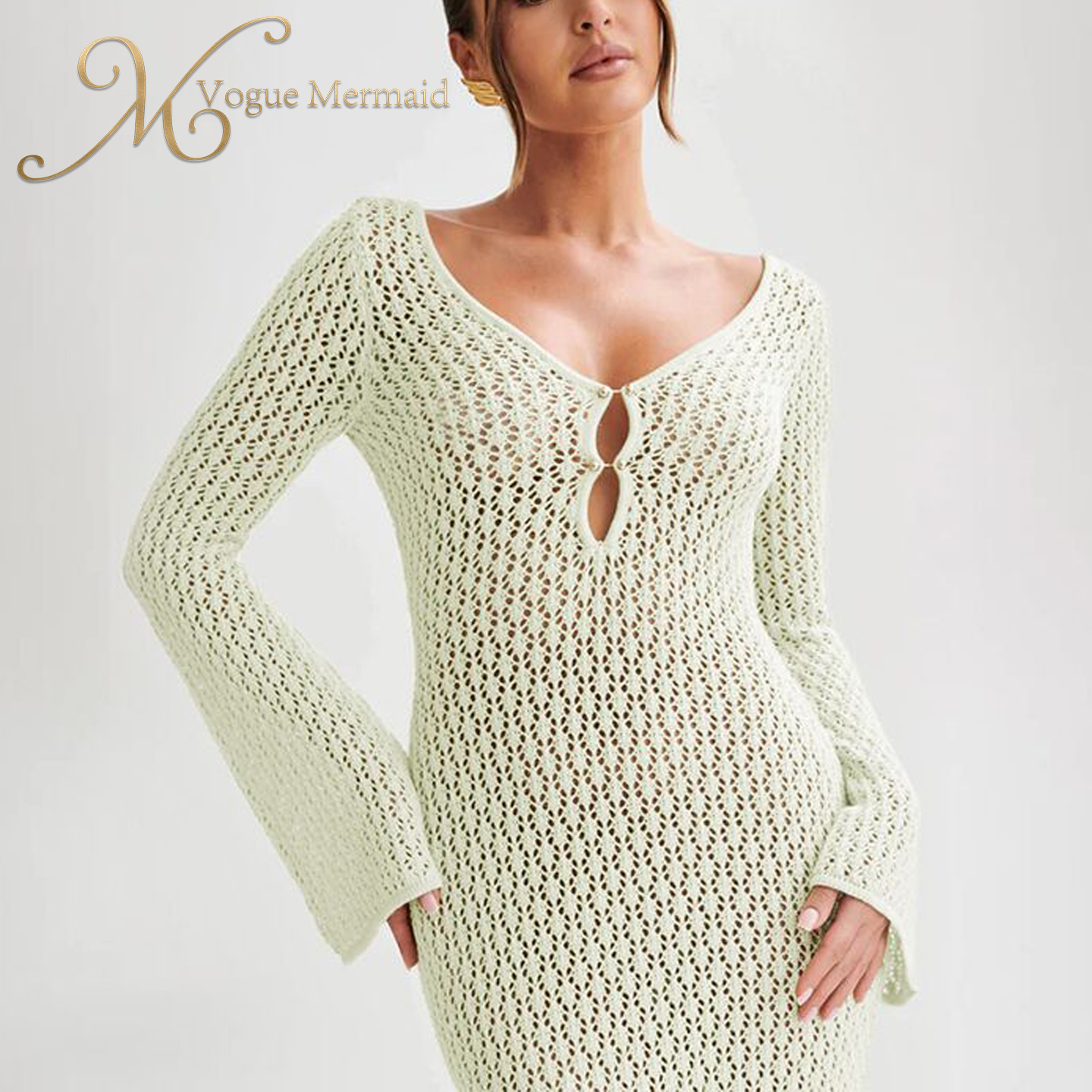 v-neck crochet maxi dress