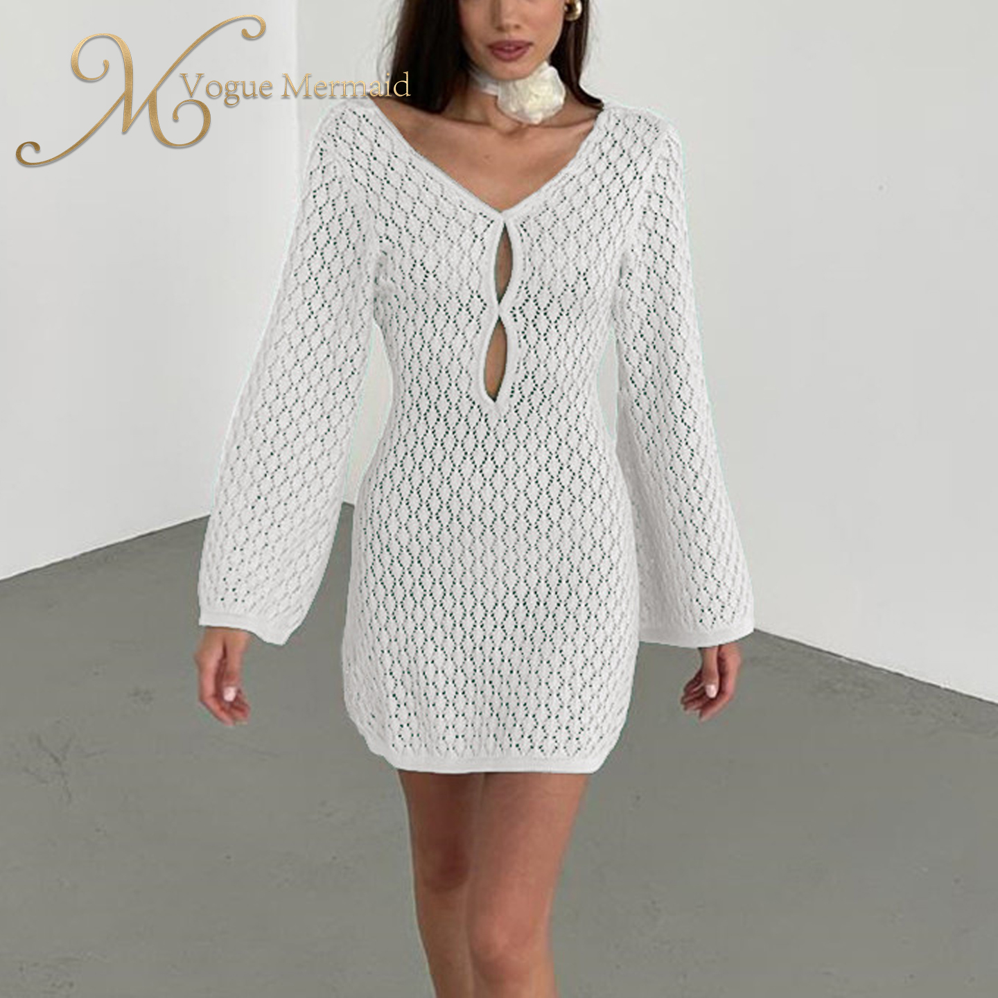 polyester crochet mini dress