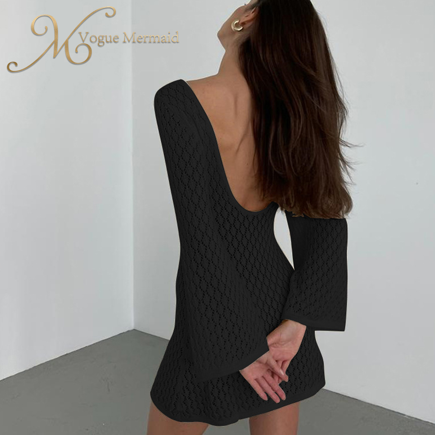 backless crochet mini dress