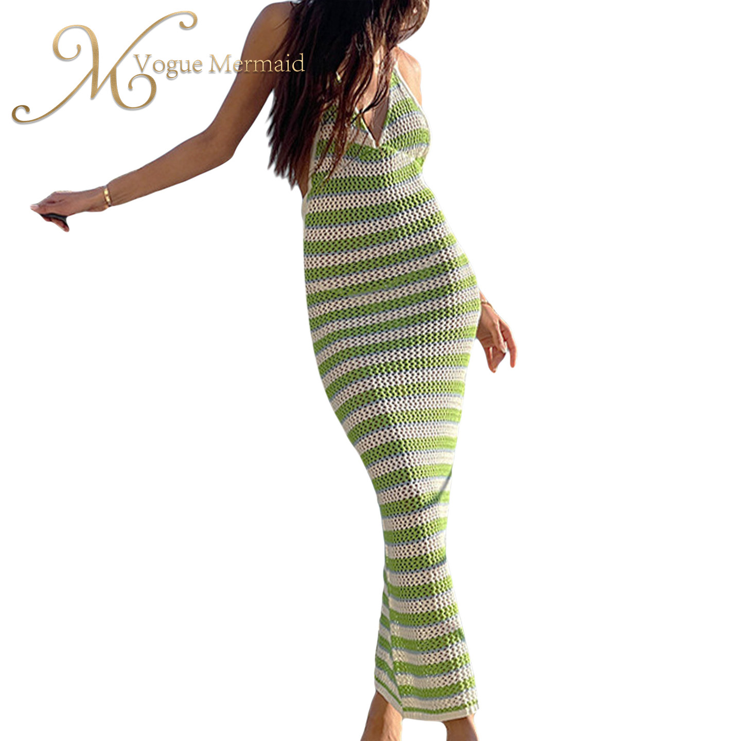 bodycon green crochet dress