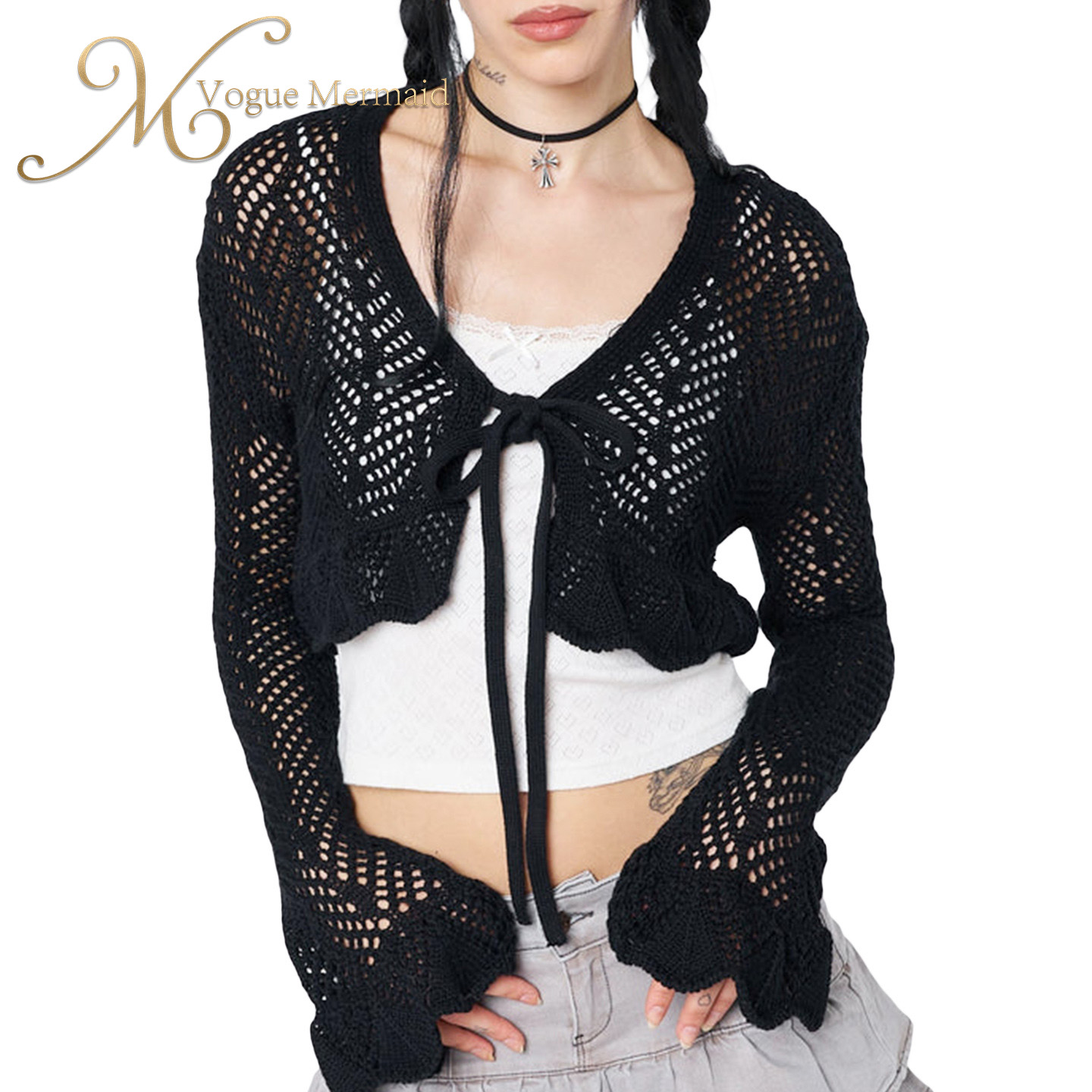 fashion long sleeve crochet top