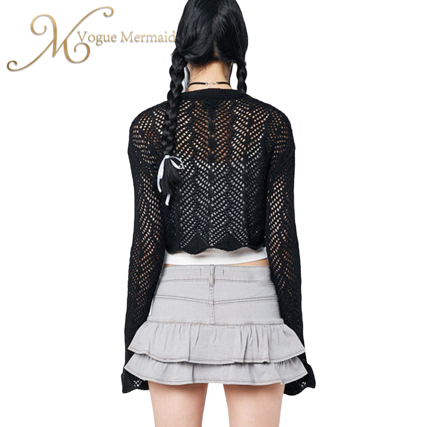 black long sleeve crochet top