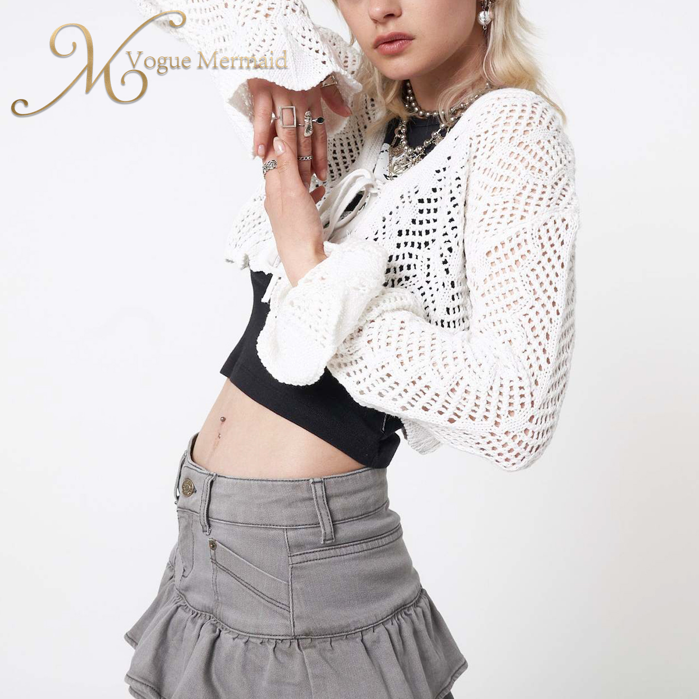 short long sleeve crochet top for beach