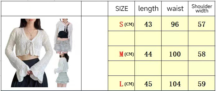 size of long sleeve crochet top