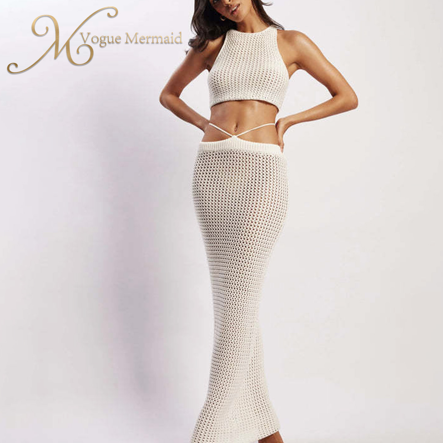 white 2 piece crochet set