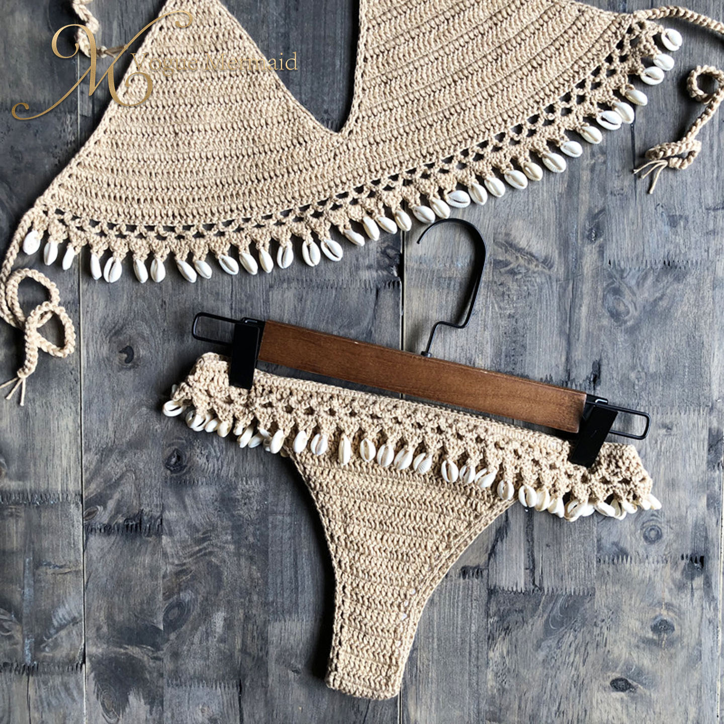 khaki crochet bikini set