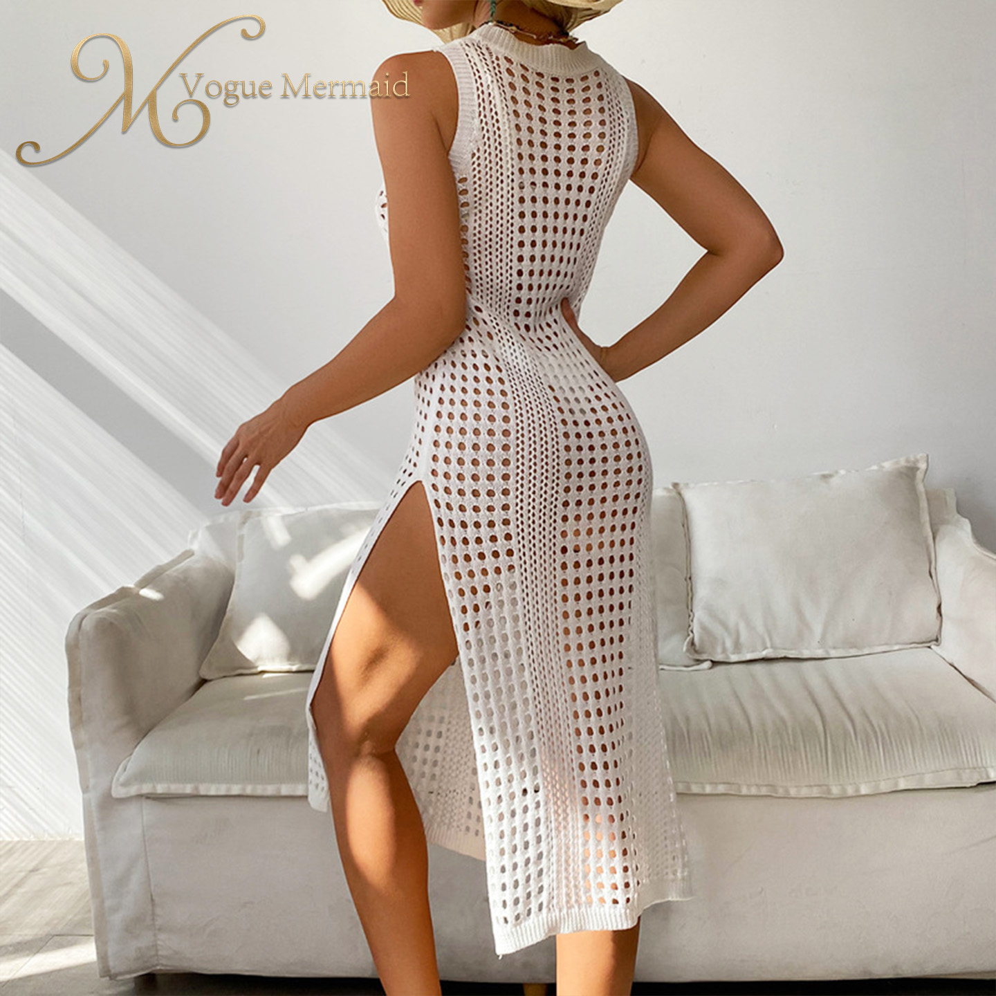 bodycon white crochet mini dress