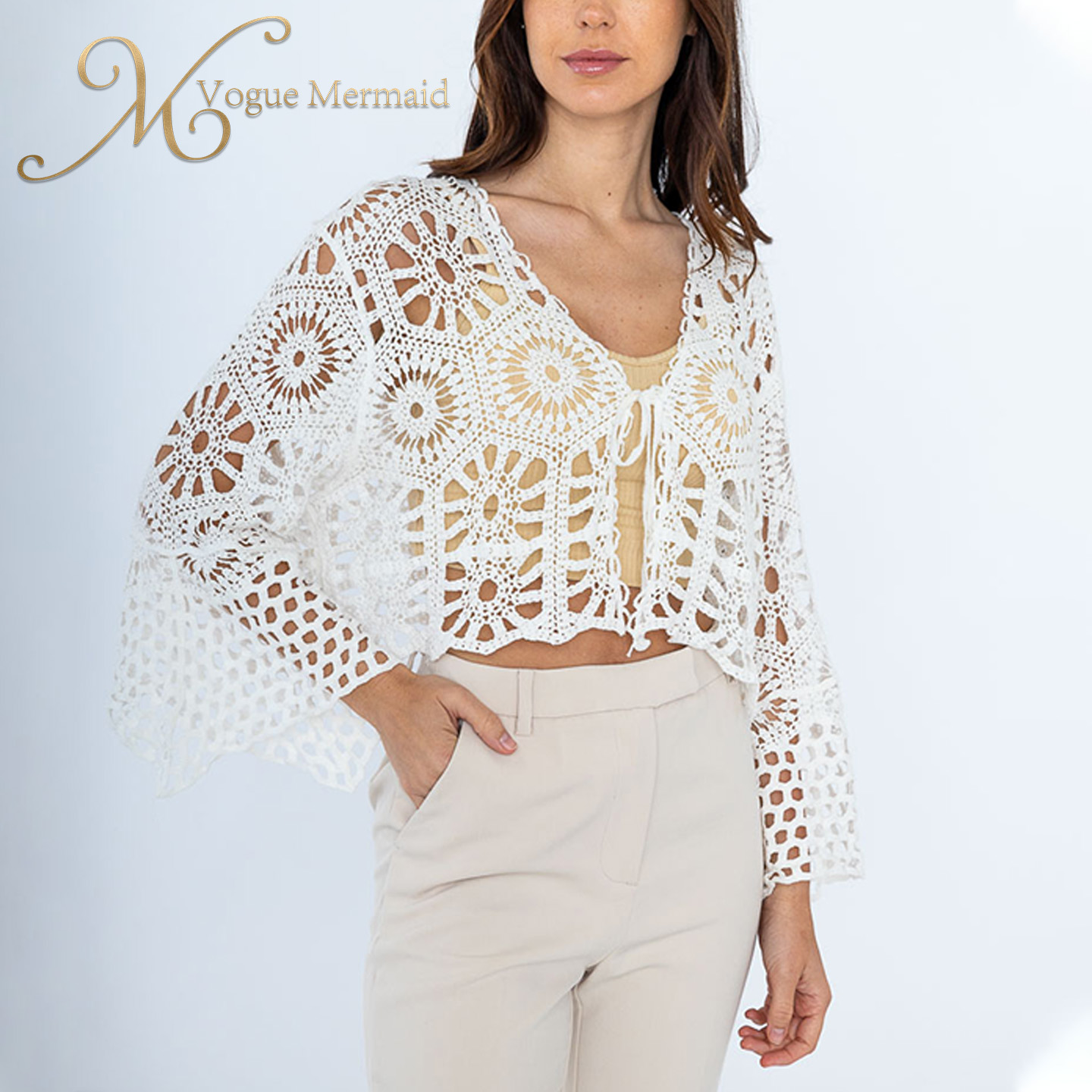 fashion crochet long sleeve crop top
