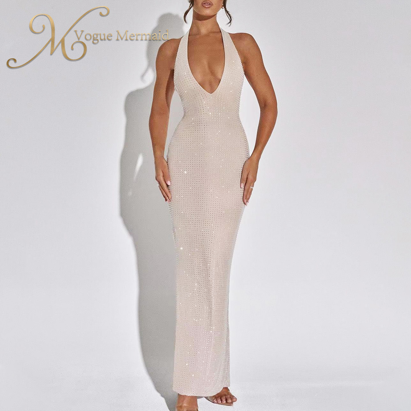 hot selling rhinestone halter dress