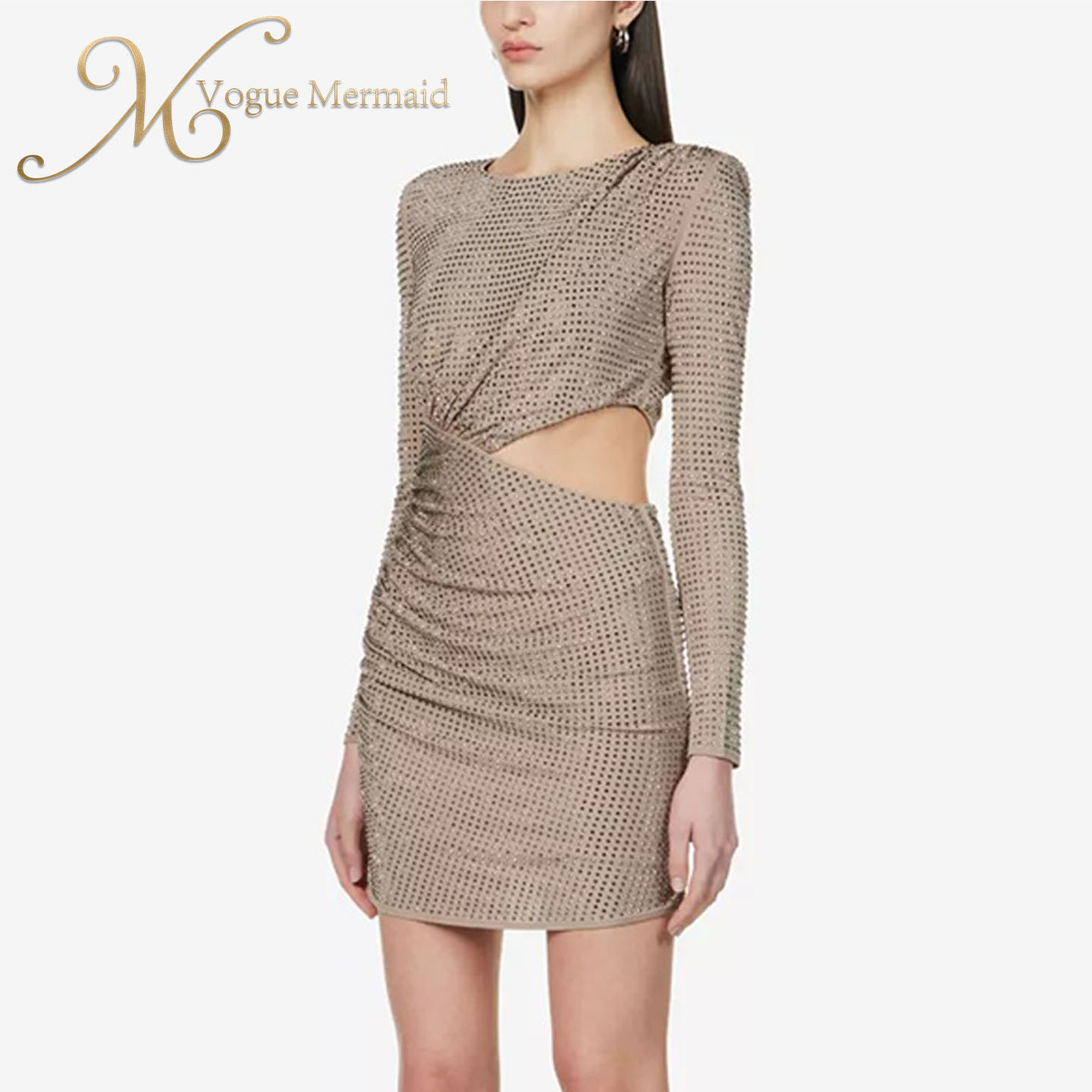 bodycon long sleeve rhinestone dress