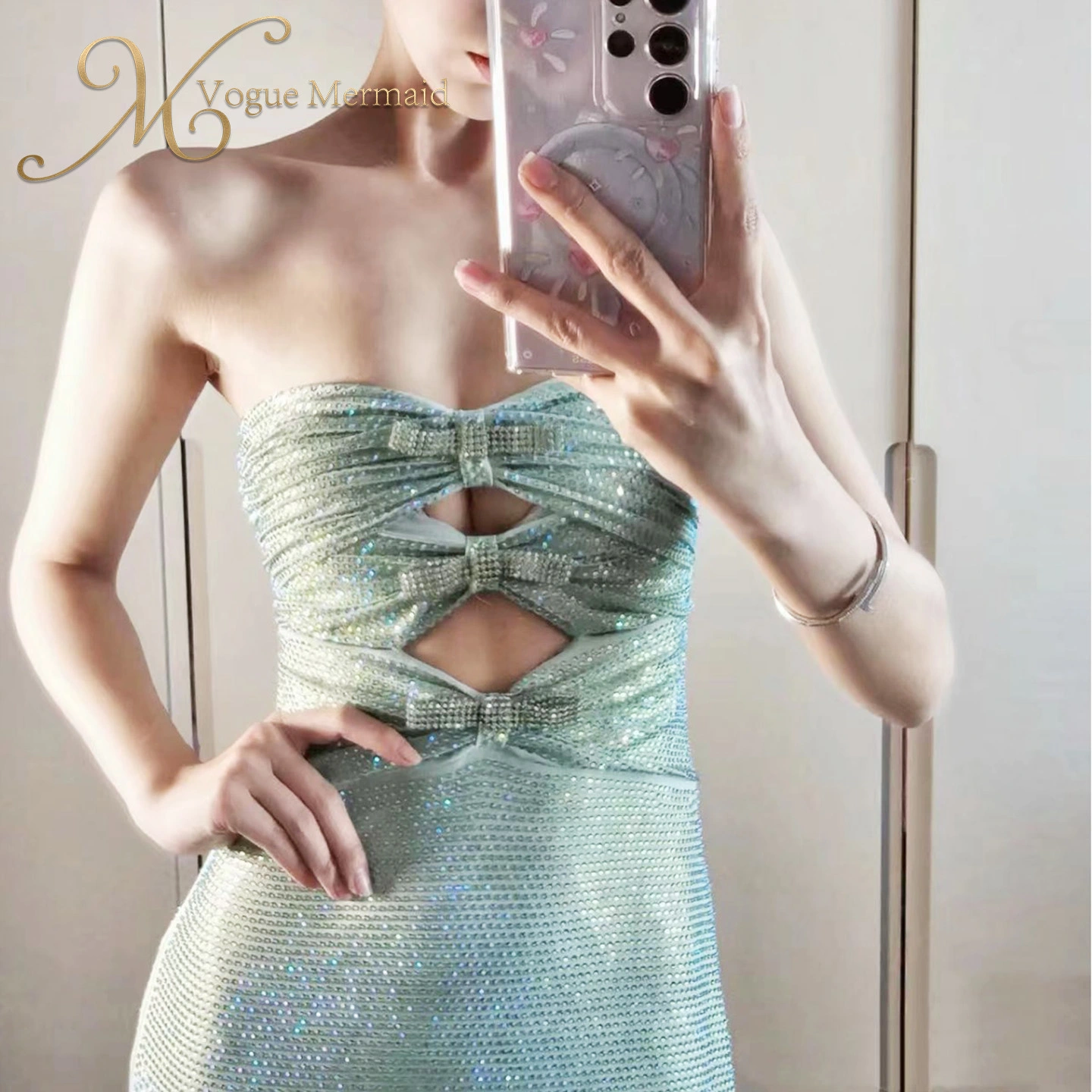 sexy rhinestone strapless dress