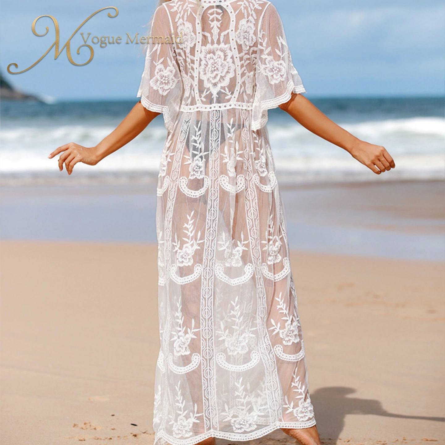 long white lace beach dress