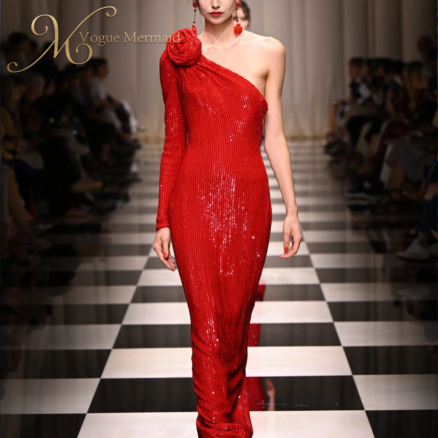 hot selling red sequin prom dress