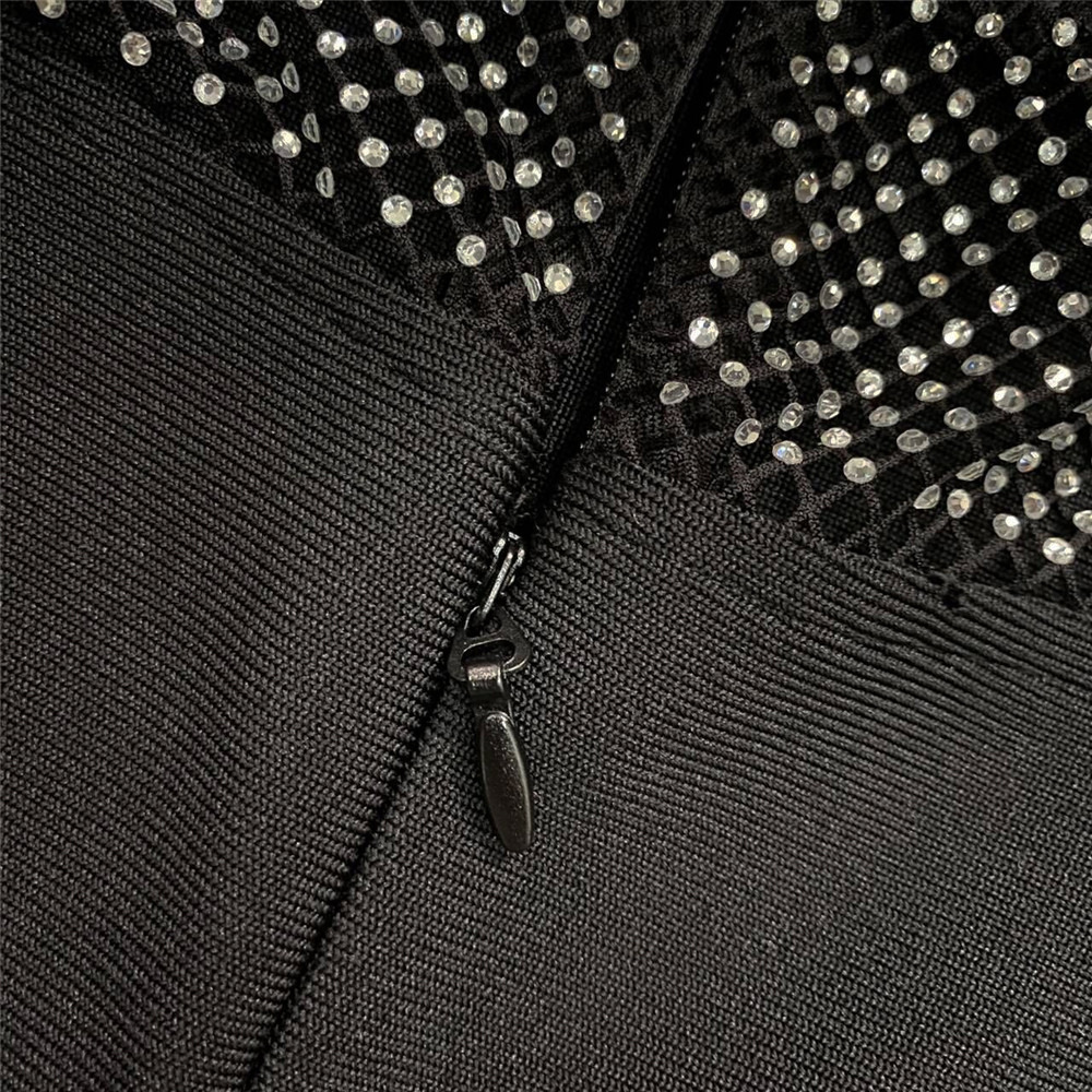 zipper black rhinestone dress