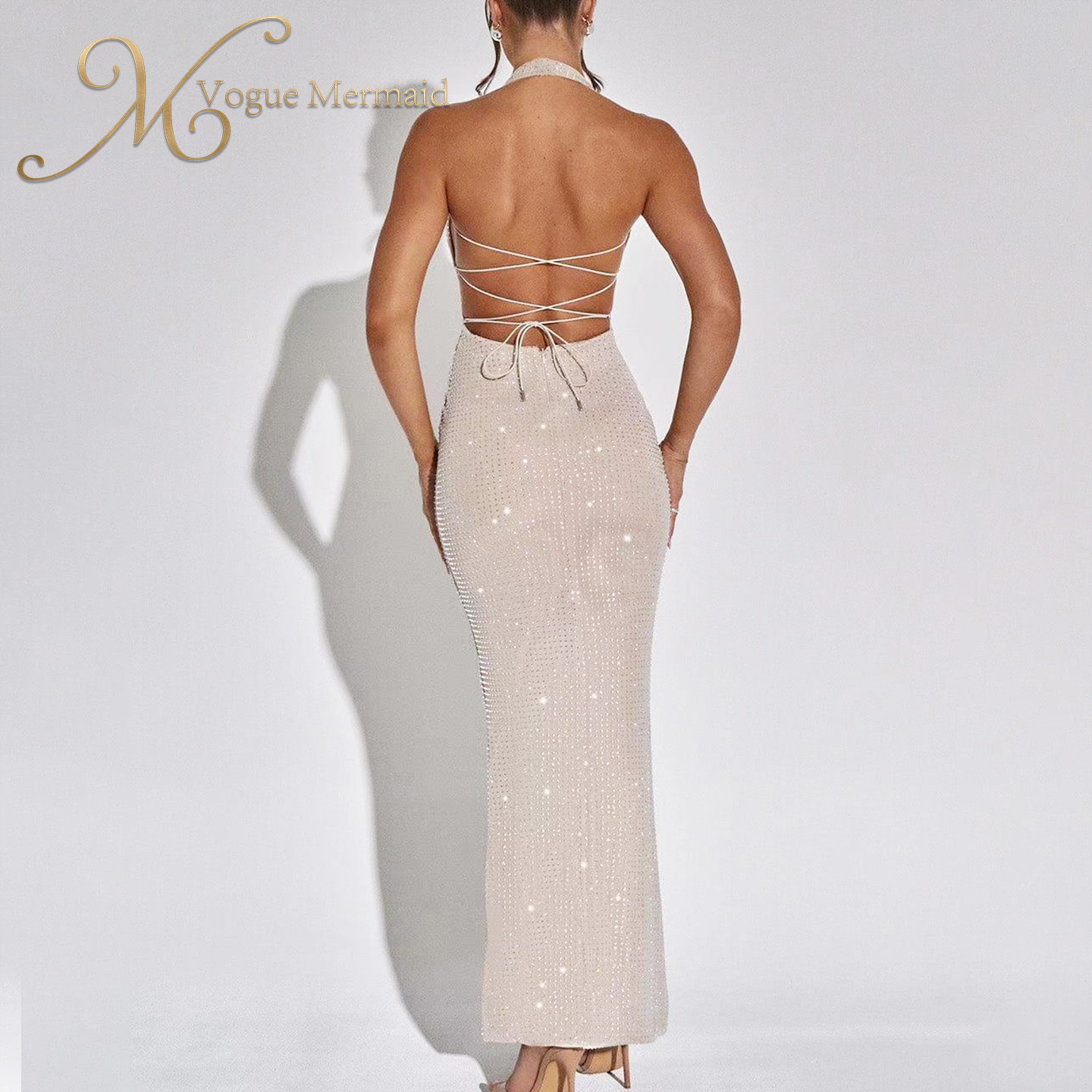 rhinestone halter dress for evening