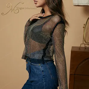 black rhinestone long sleeve top