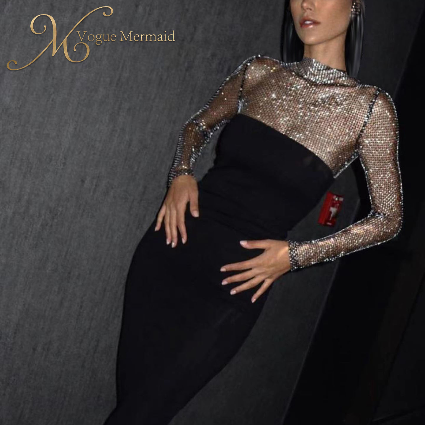 hot selling black rhinestone dress