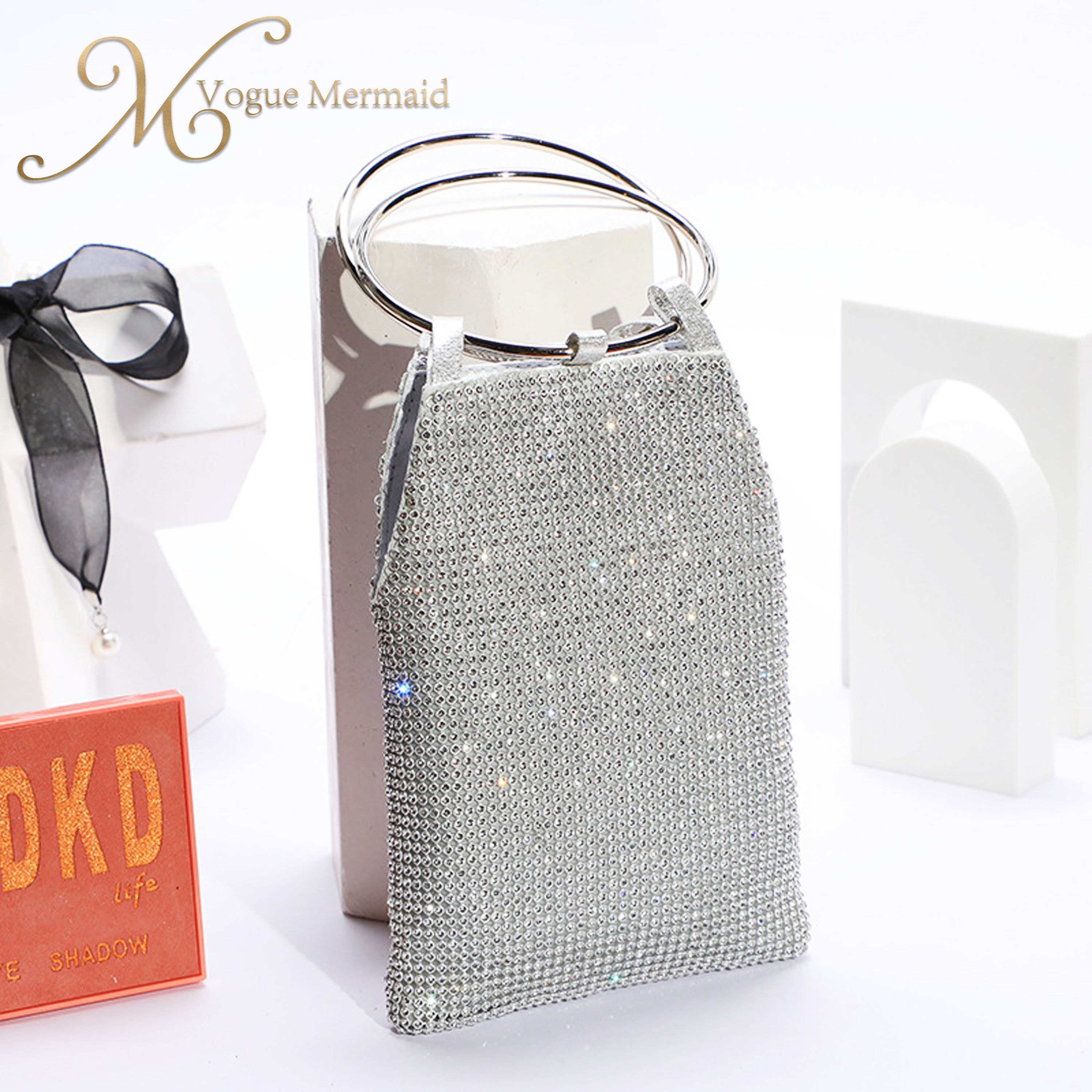bucket shape rhinestone evening bag