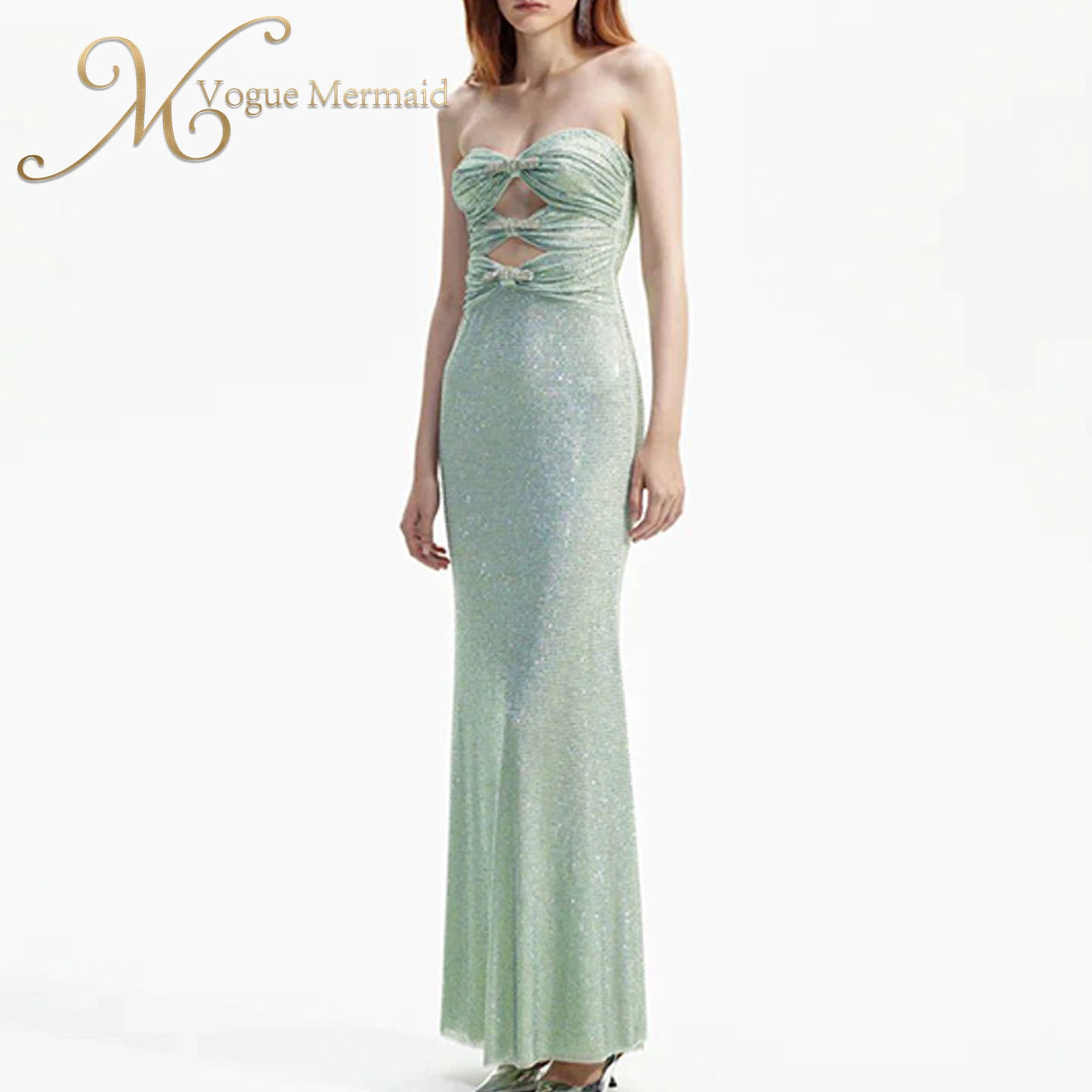 green rhinestone strapless dress