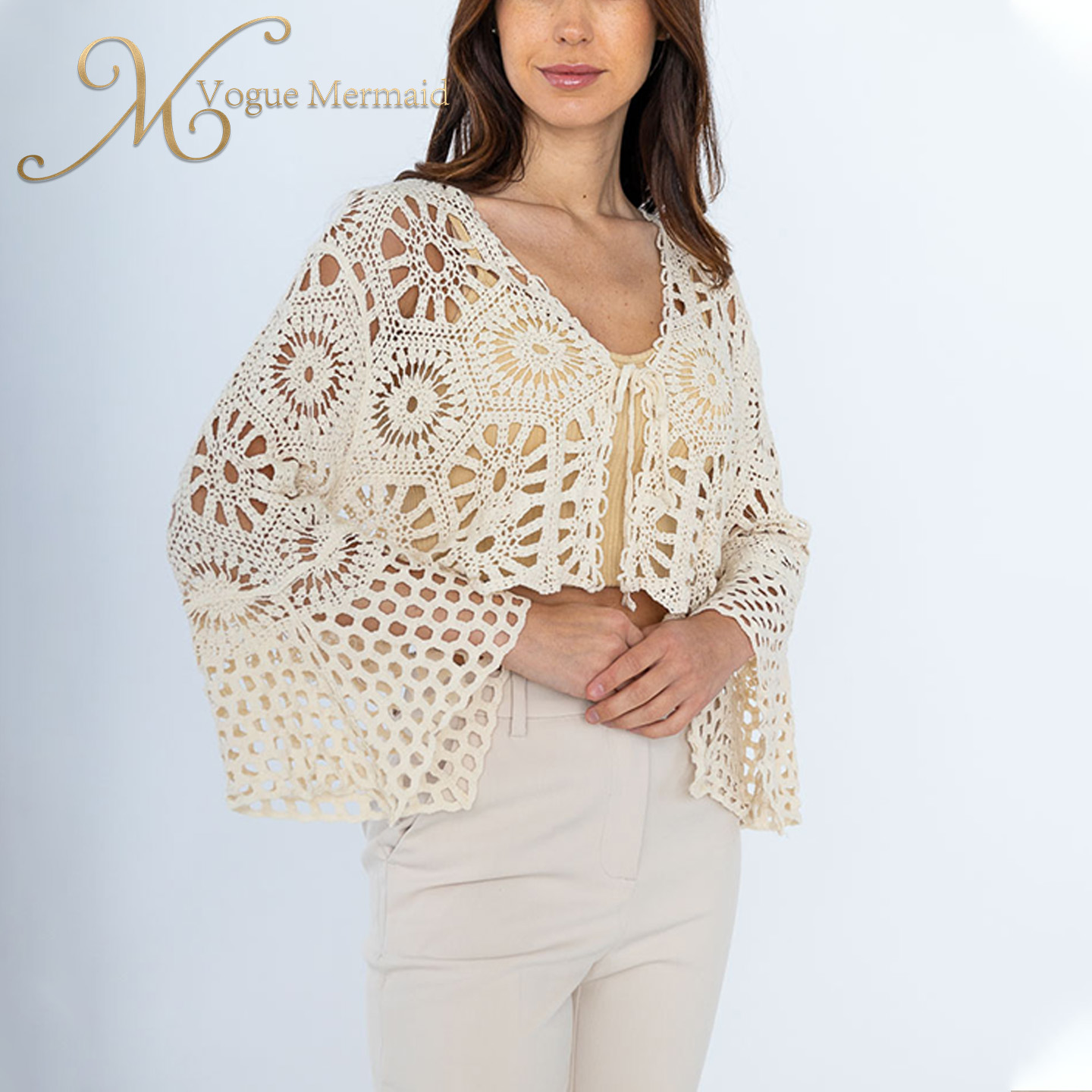 short crochet long sleeve crop top