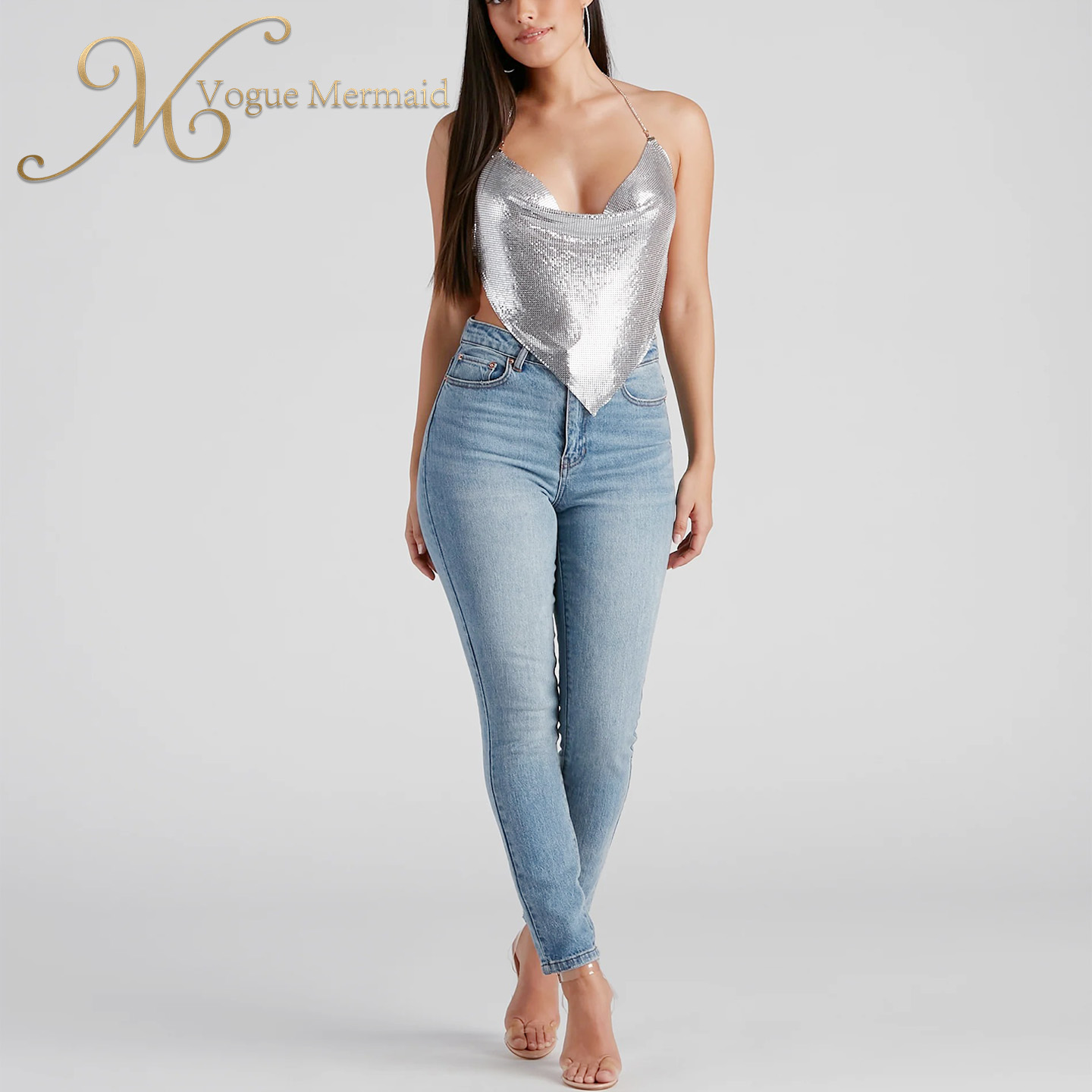 metallic silver top for club