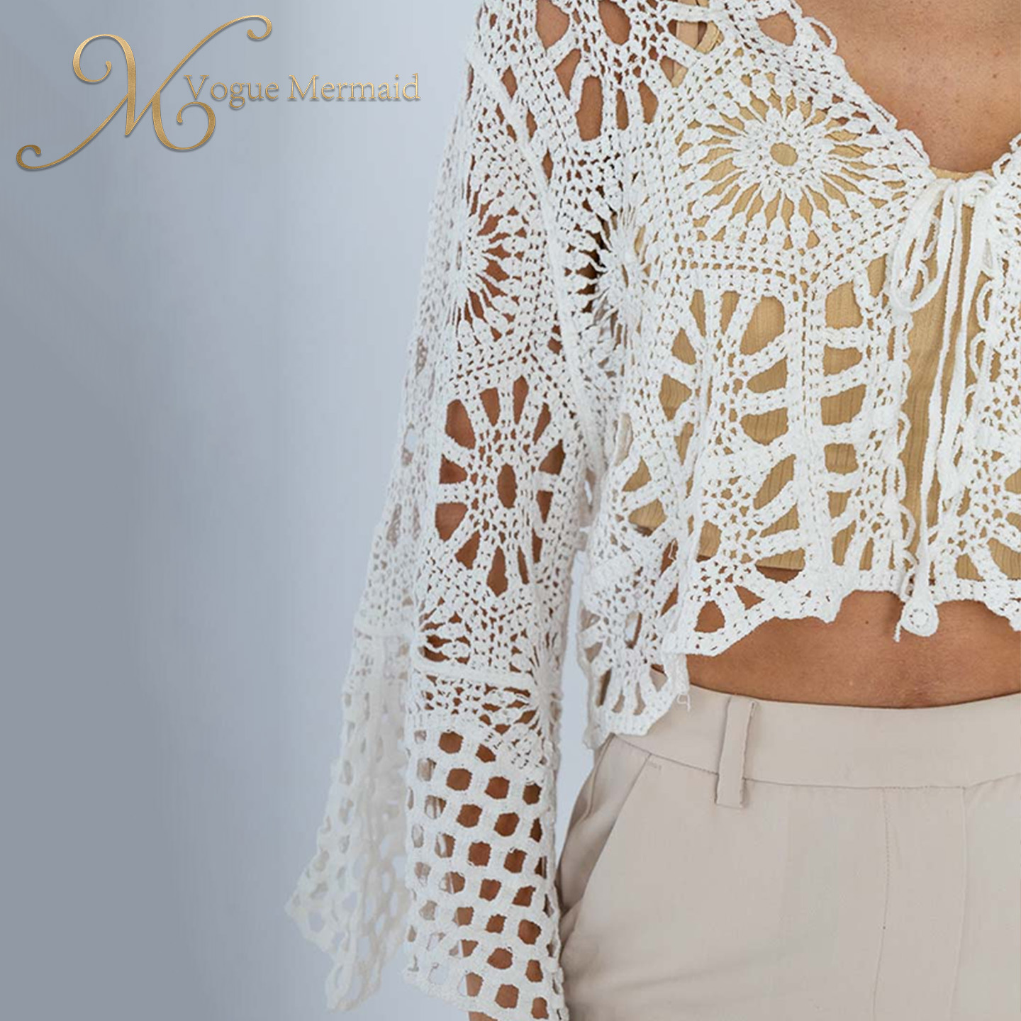 cotton crochet long sleeve crop top