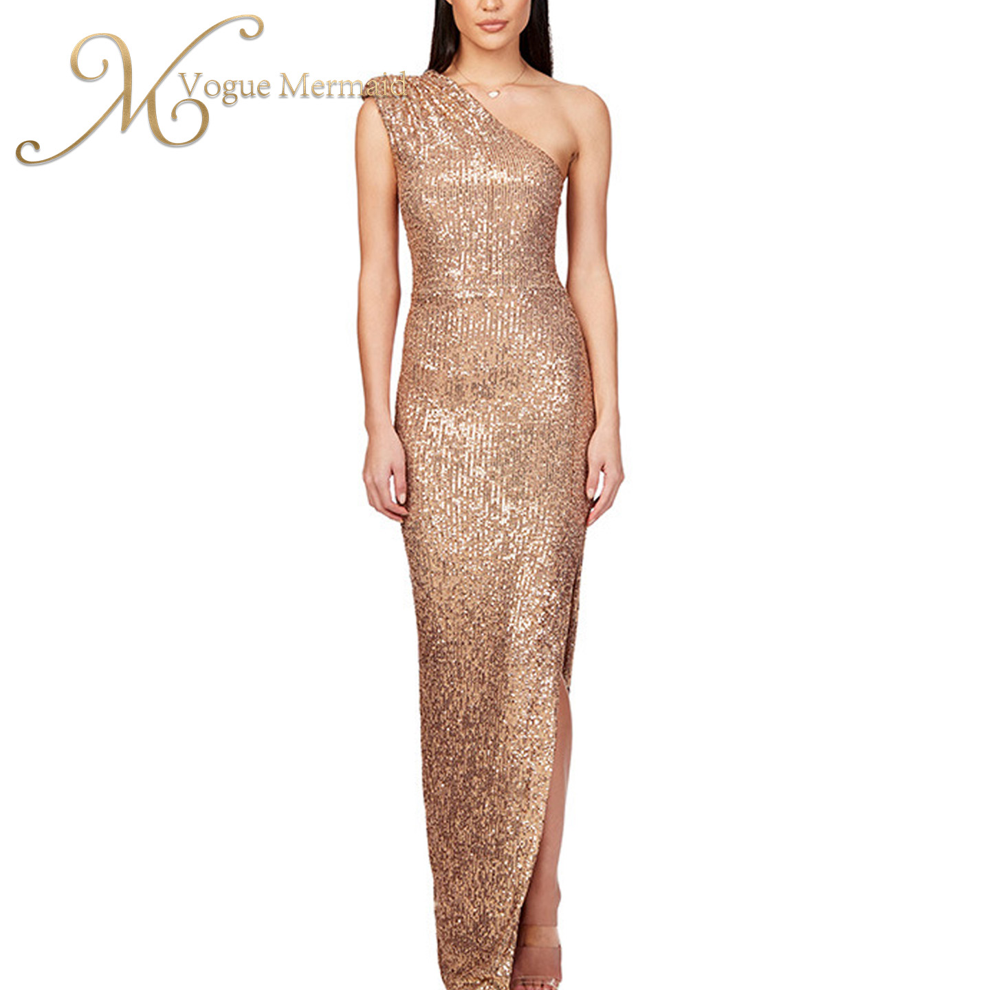 hot selling long champagne sequin dress