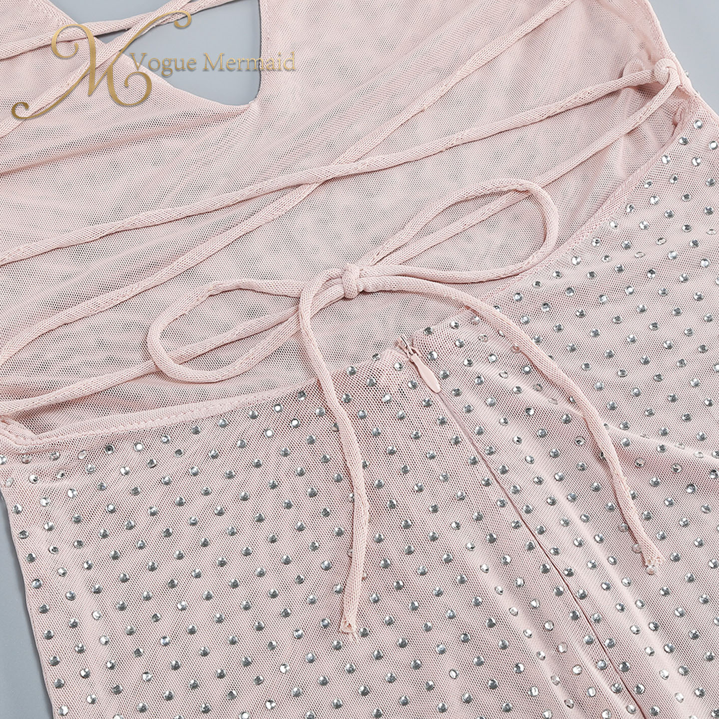  apricot rhinestone halter dress