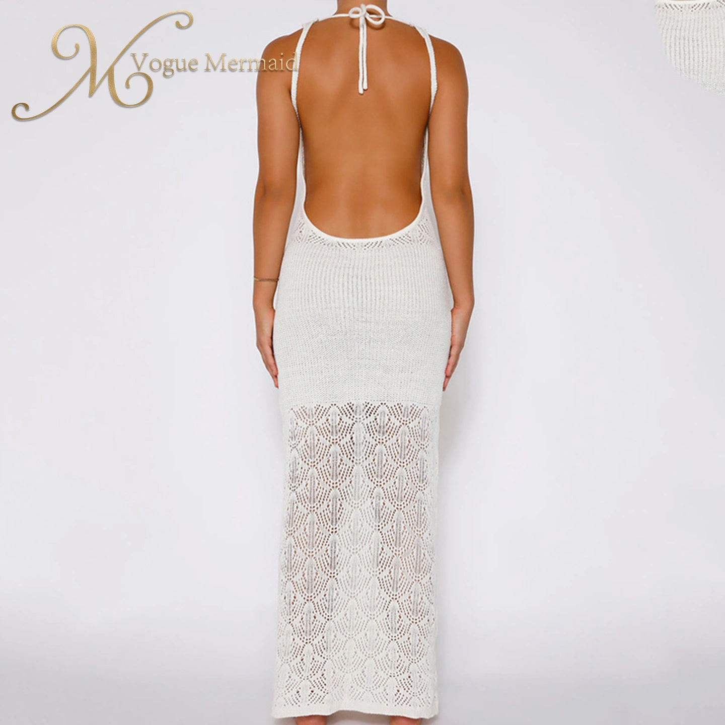 white long crochet dress