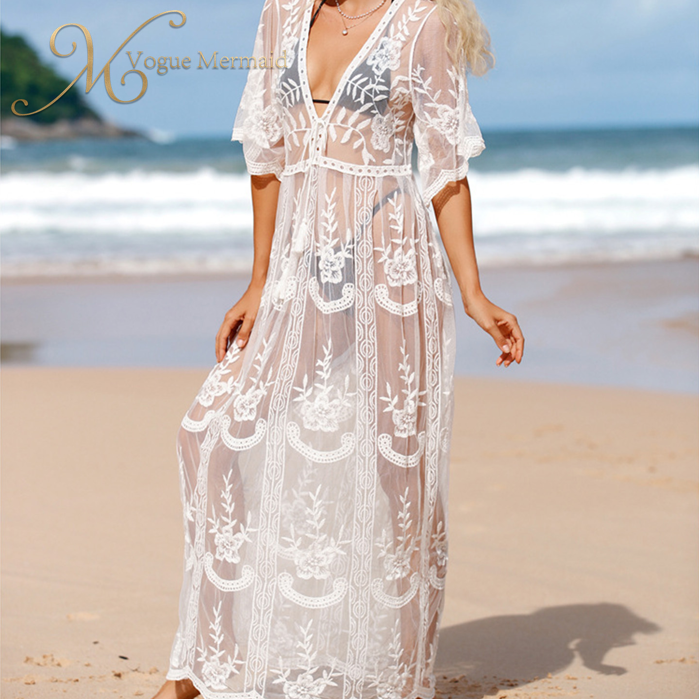 fashion white lace beach dress
