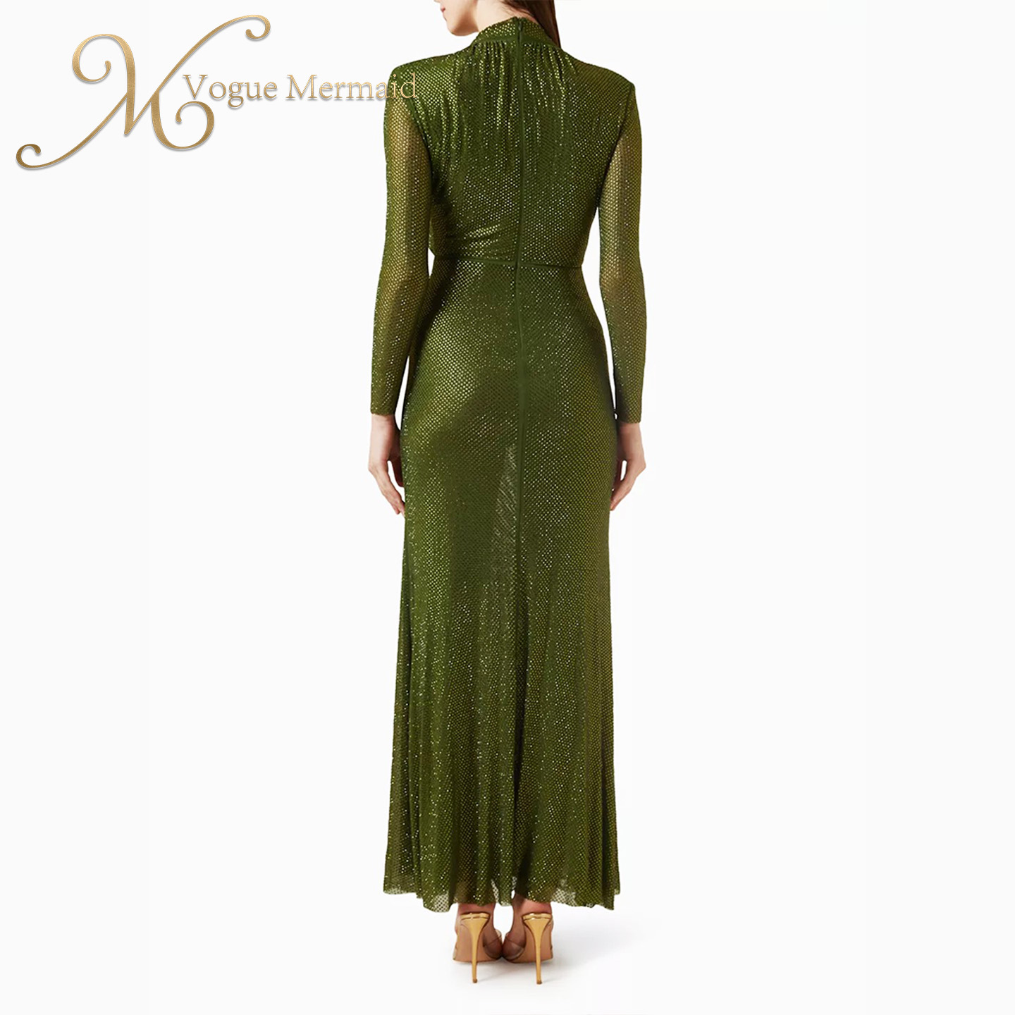 women green rhinestone dress
