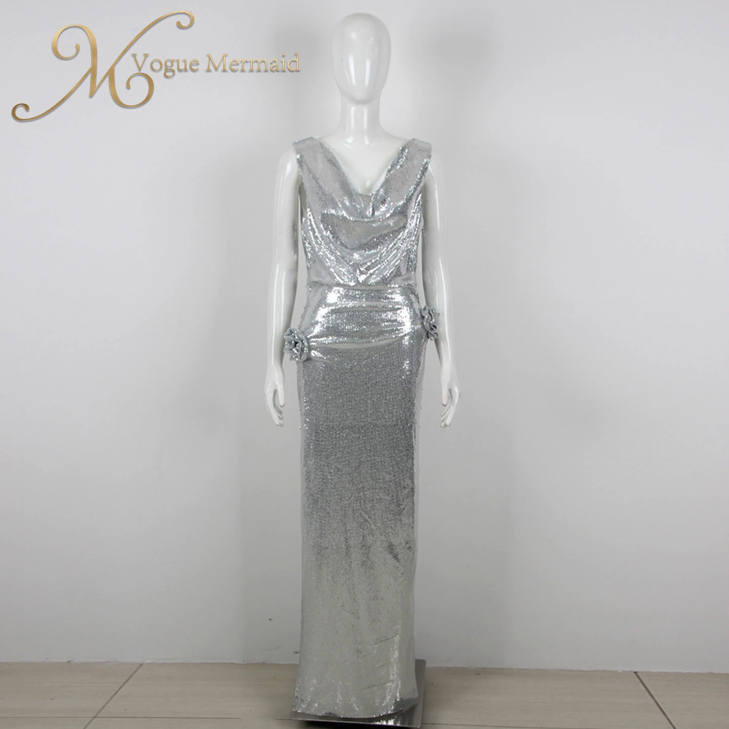 one-shoulder sequin prom dress