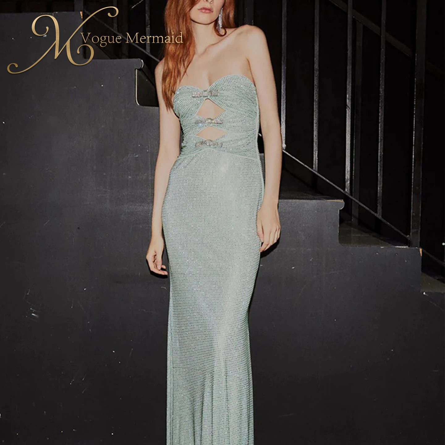 rhinestone strapless dress for evening