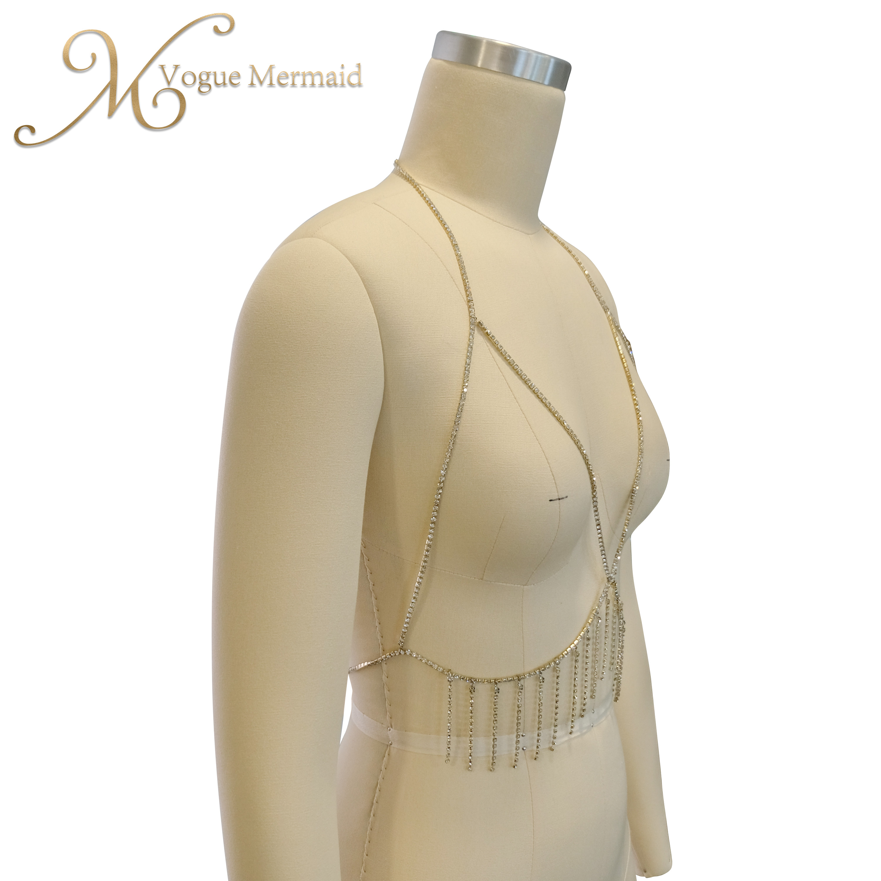 silver body chain bra