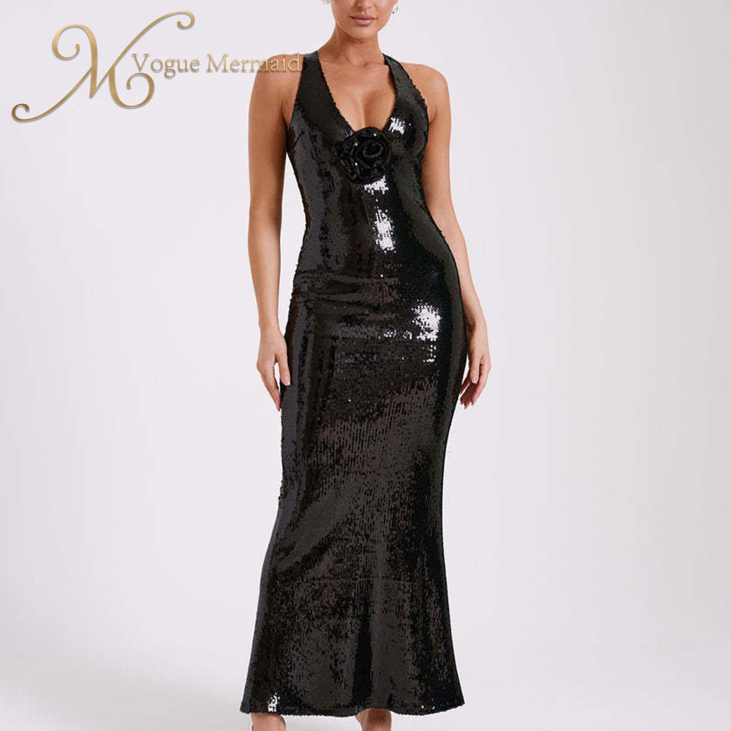 hot selling black sequin prom dress