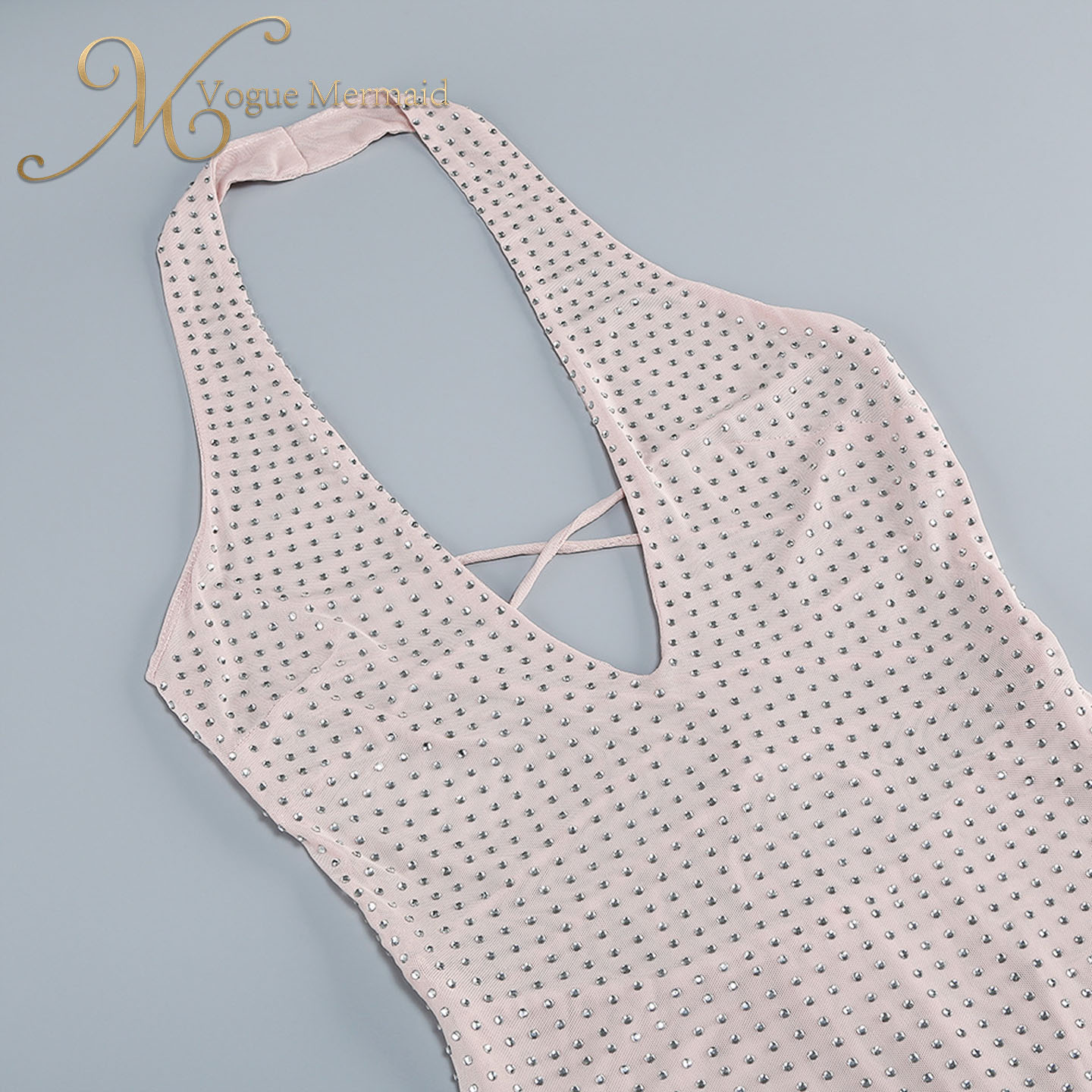 backless rhinestone halter dress