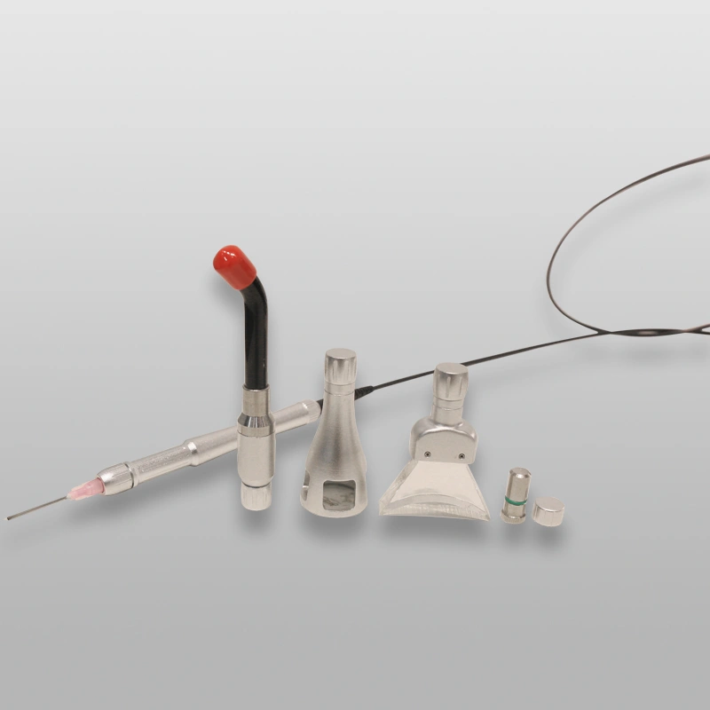 Dental Laser Handpiece set with fiber-optic cable and various tips for soft tissue dental surgery and aesthetic applications.