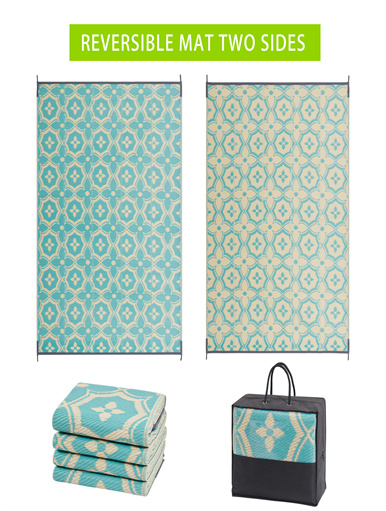 Patio Rug Reversible Woven Polypropylene Beach Mat Recycled Plastic Outdoor Rugs Waterproof RV Mats