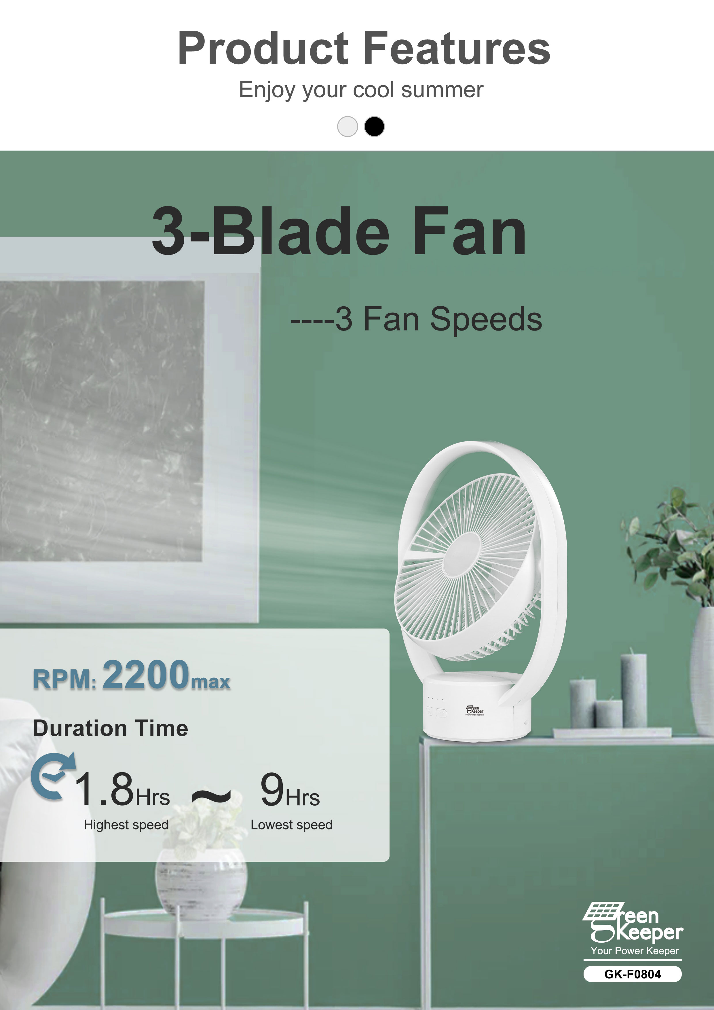 The solar cooling fan for indoor spaces is designed to be energy-efficient and sustainable.
