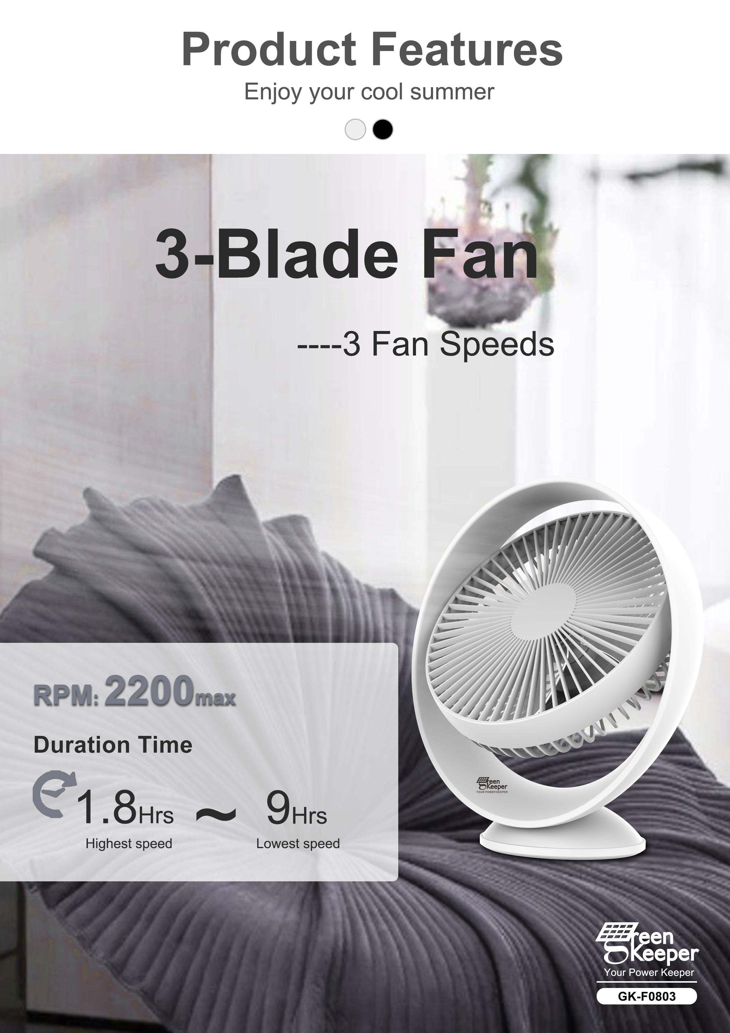 The solar cooling fan for indoor spaces is designed to be energy-efficient and sustainable.