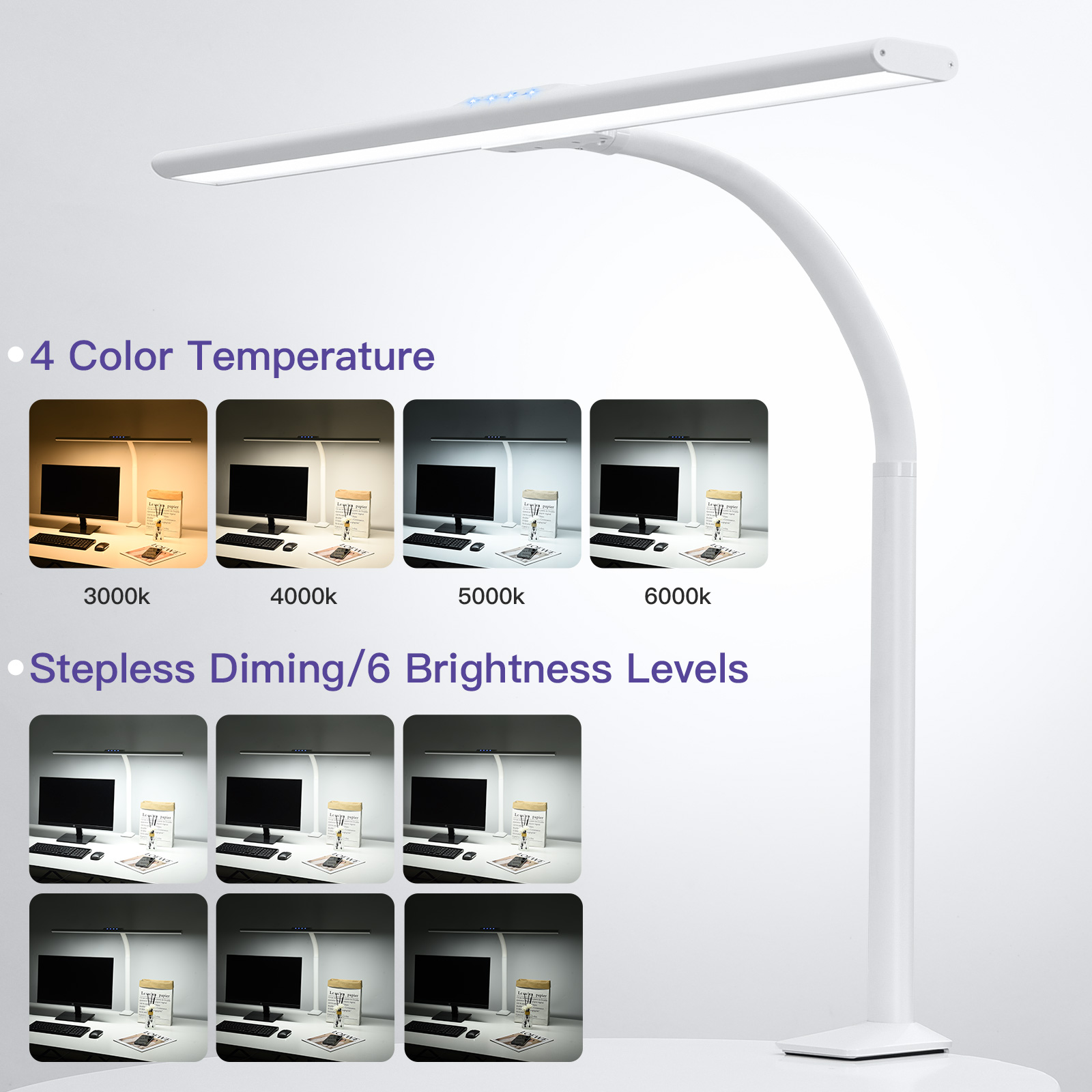 LED Desk Lamp, 24W Architect Desk Lamp with Clamp