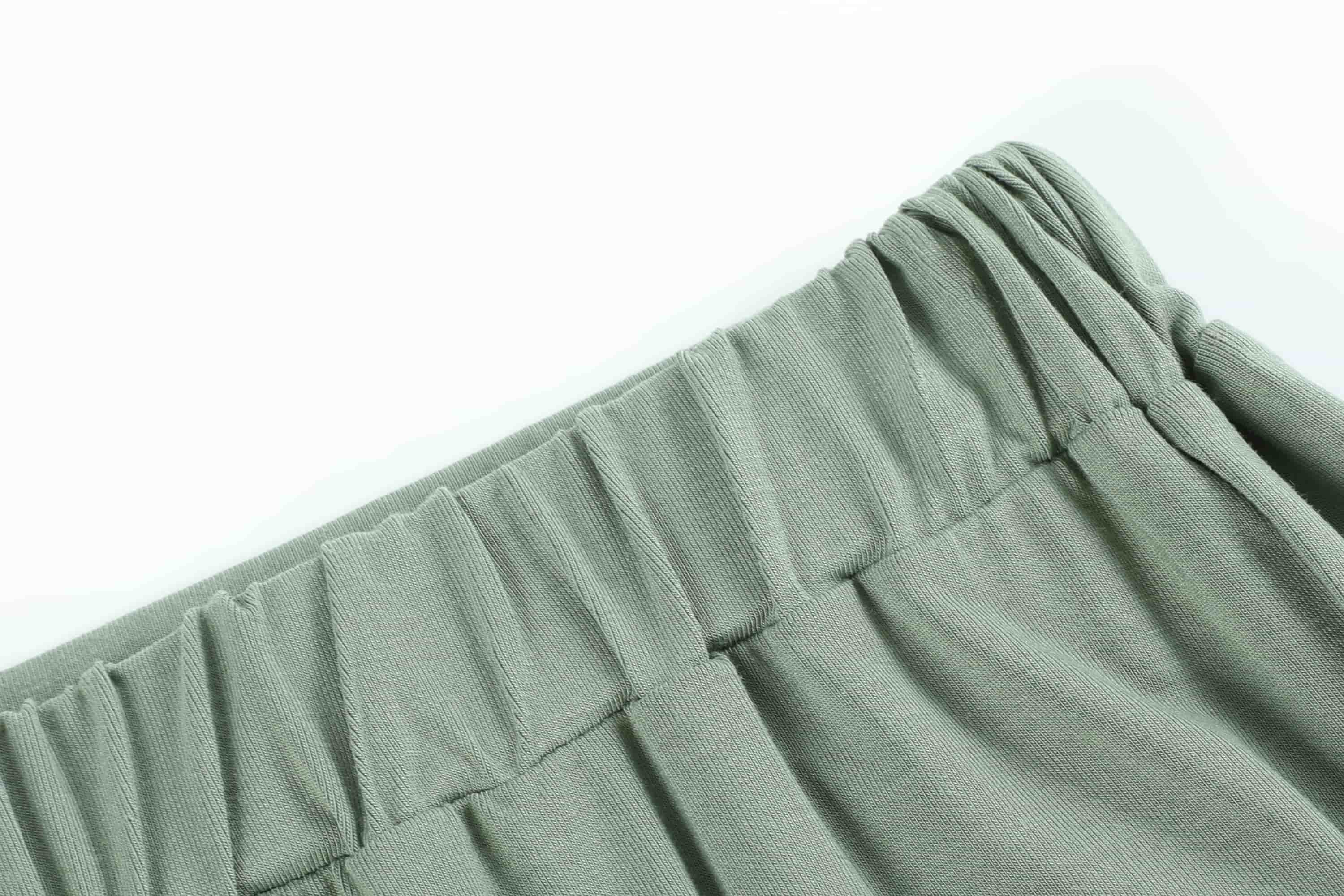 soft pure green stretch waist design women long pants woman clothing
