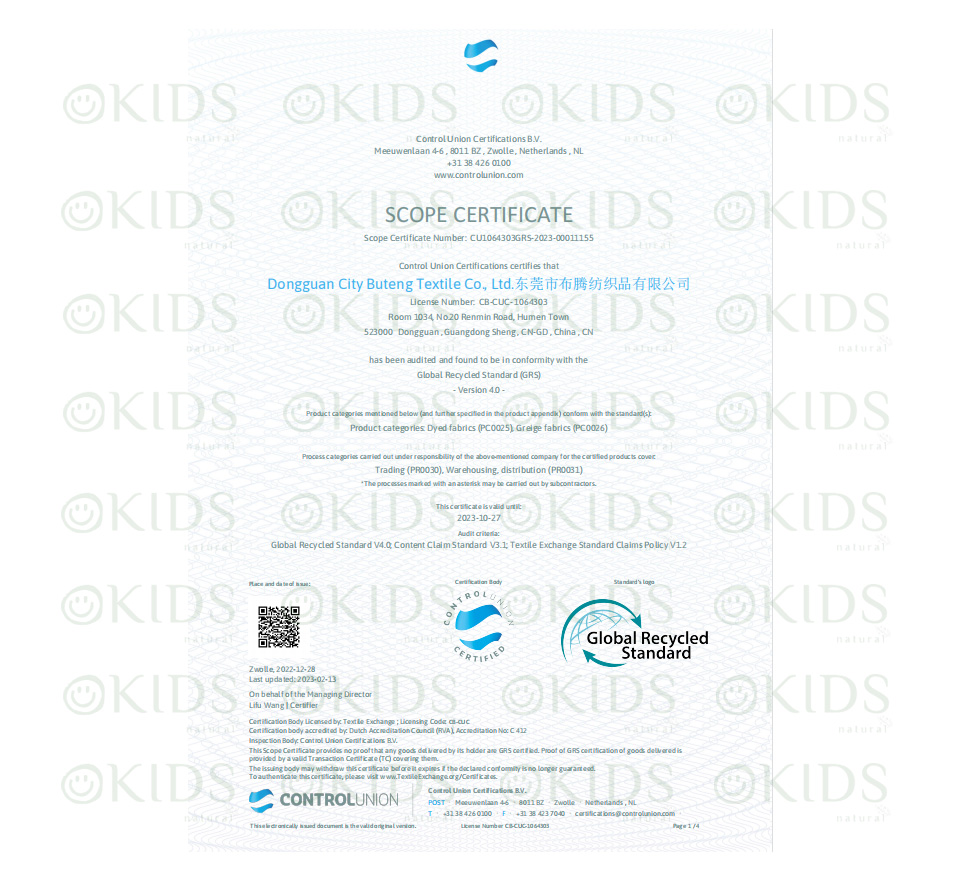 baby sleeping bag CERTIFICATIONS - Okids