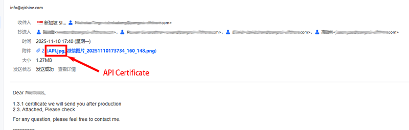 We sent the ASME A193 B7 hex bolt API 20E certificate to the Singapore client.