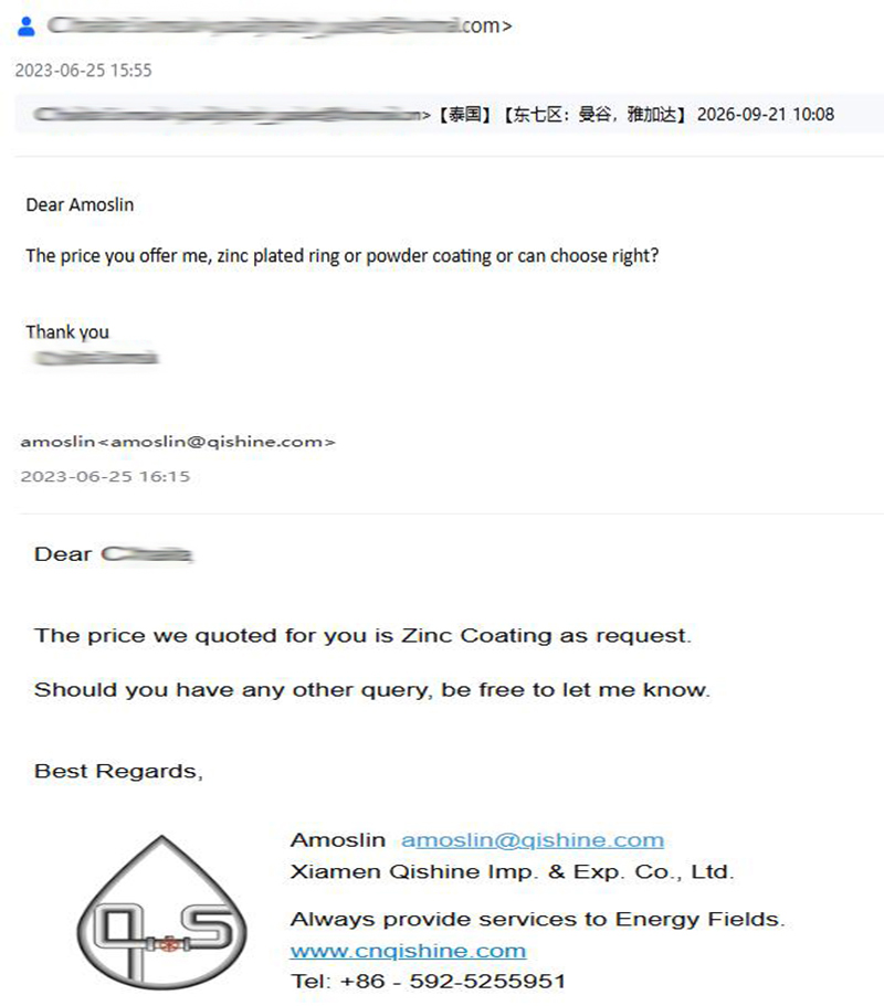 Thai wholesaler chose zinc plating for the carbon steel outer ring surface treatment