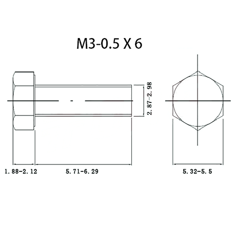 M3-0.5 X 6 Hex Bolt