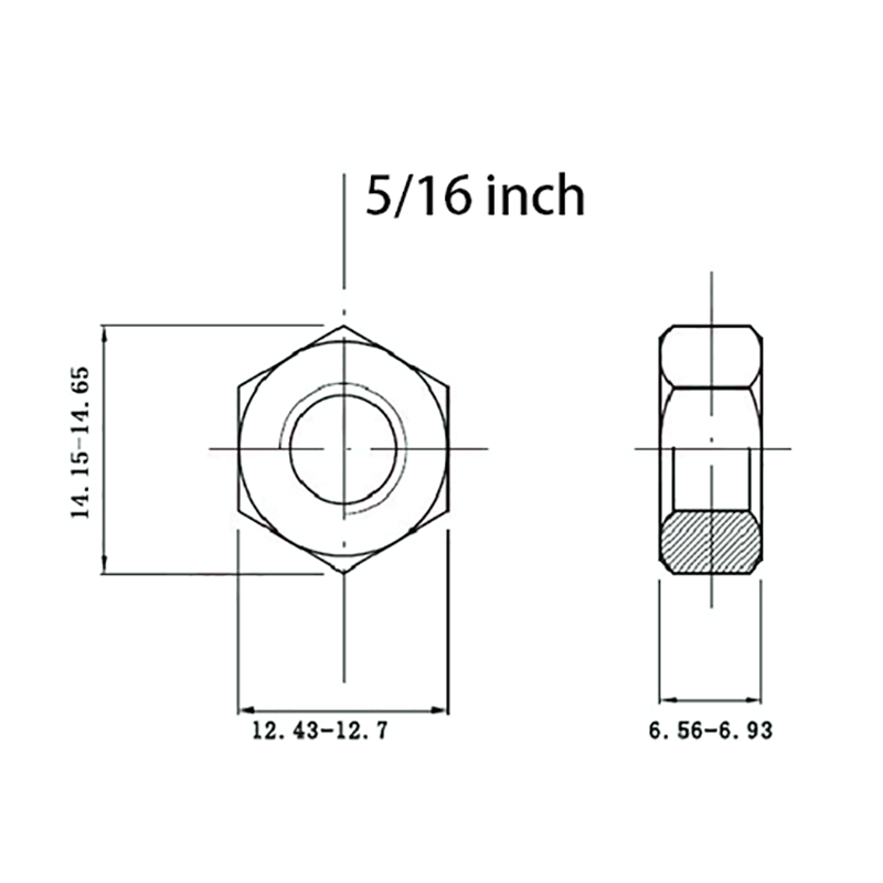 Tuerca hexagonal SS304 de 5/16 pulgadas