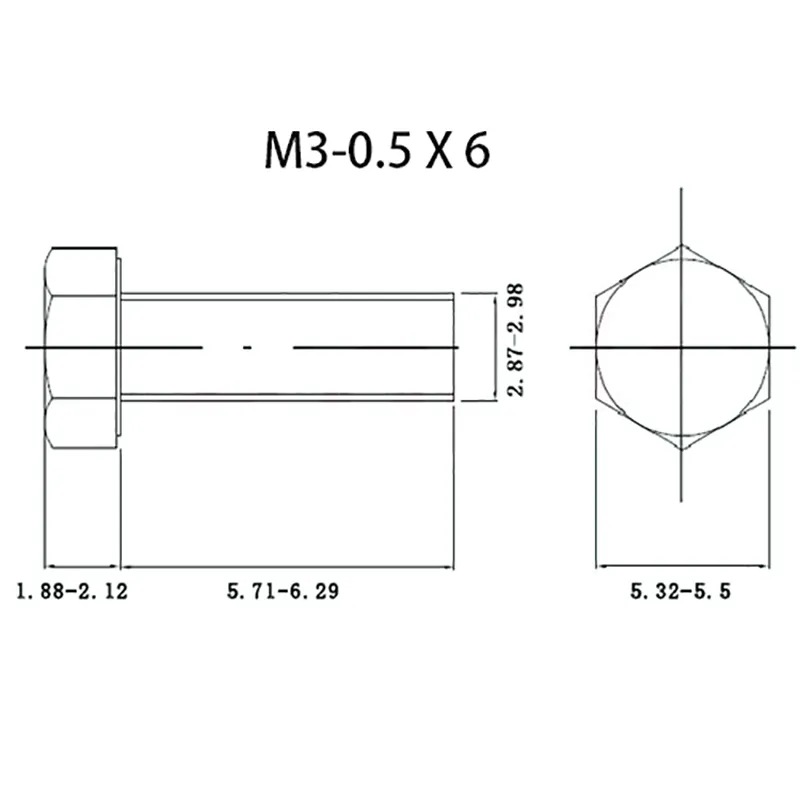 M3-0.5 X 6 Hex Bolt